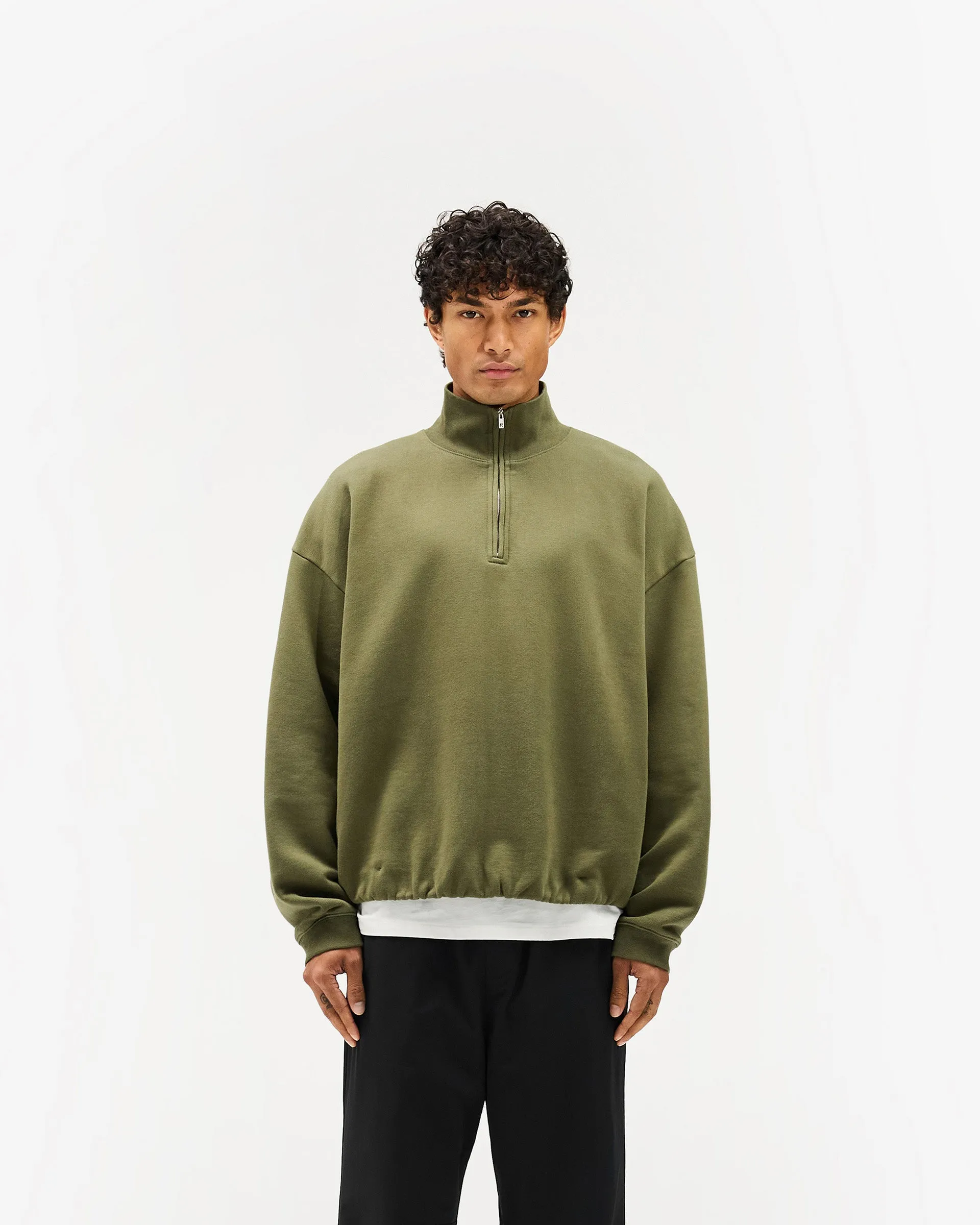 Initial Funnel Neck Quarter Zip Sweatshirt - Army Green Stretchy