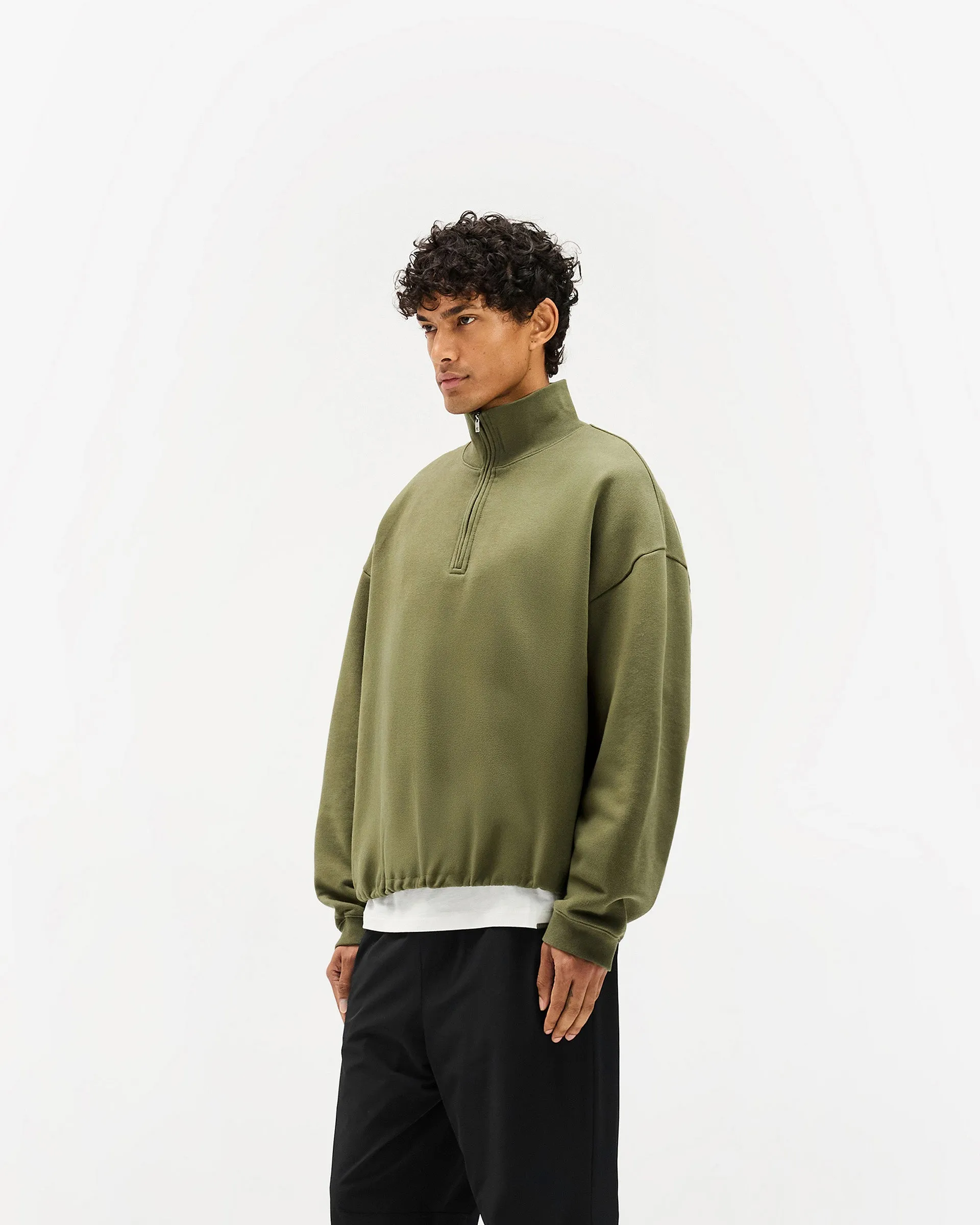 Initial Funnel Neck Quarter Zip Sweatshirt - Army Green product marketing