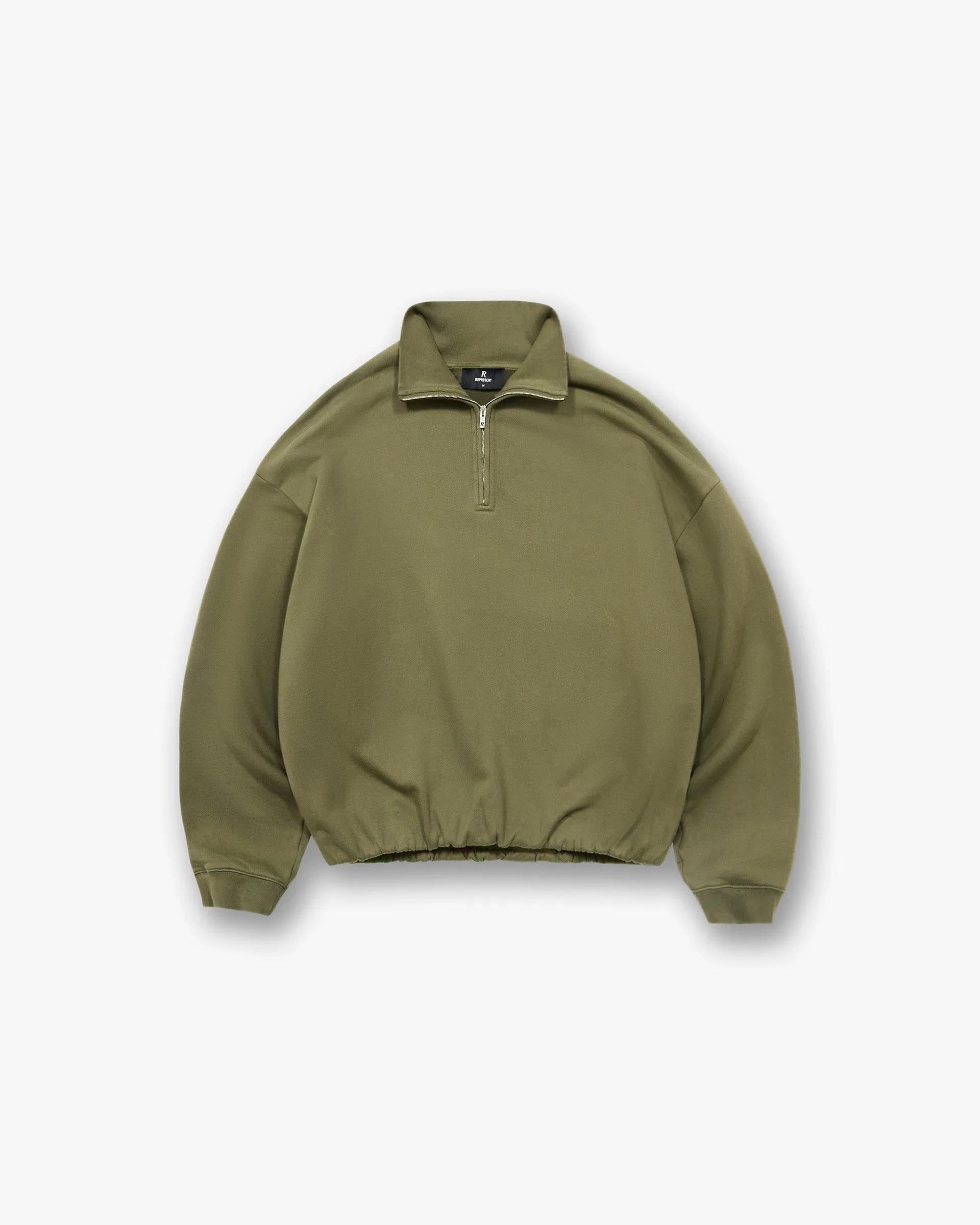 Initial Funnel Neck Quarter Zip Sweatshirt - Army Green Classic Minimal Weekend Ready