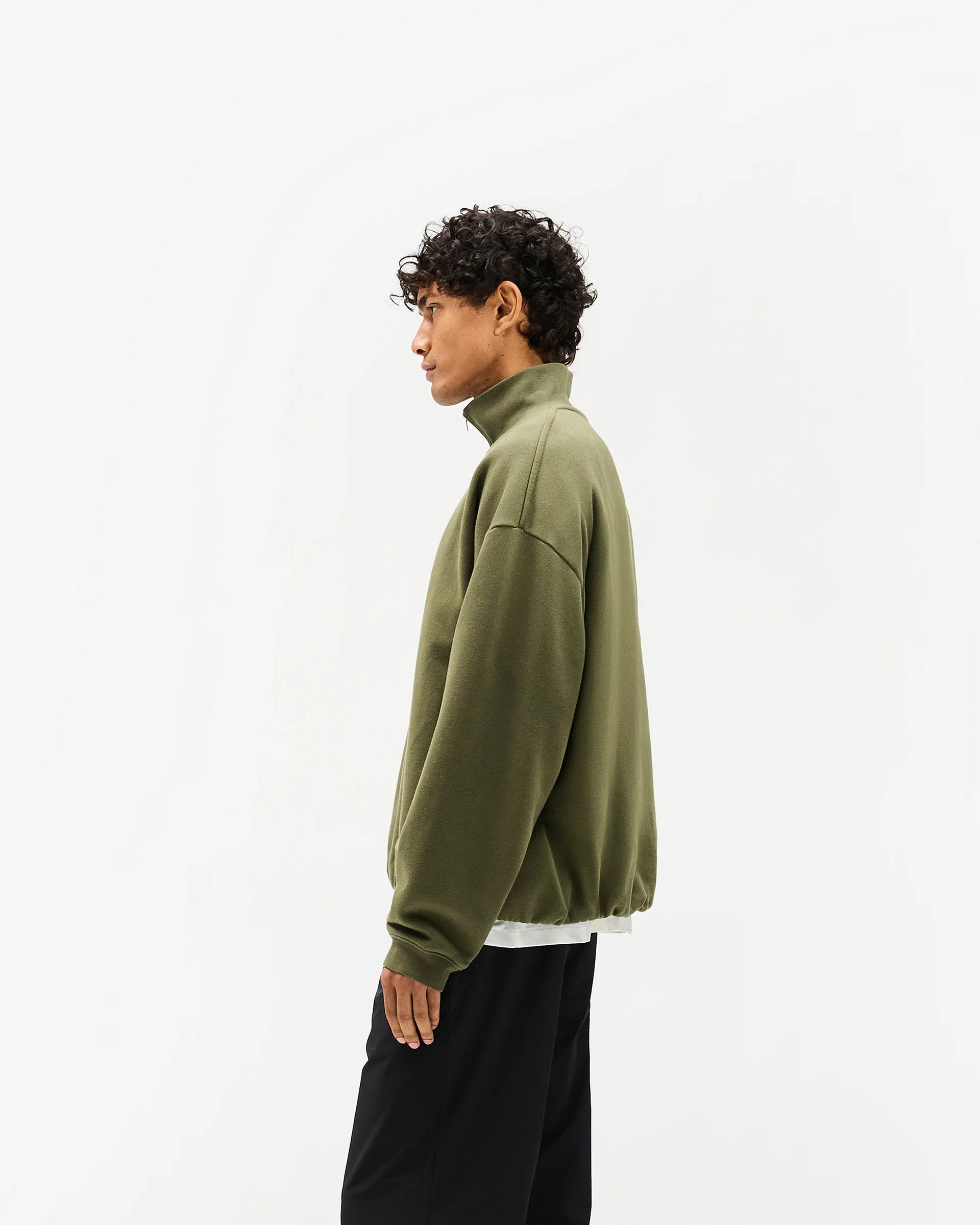 Fleece Initial Funnel Neck Quarter Zip Sweatshirt - Army Green