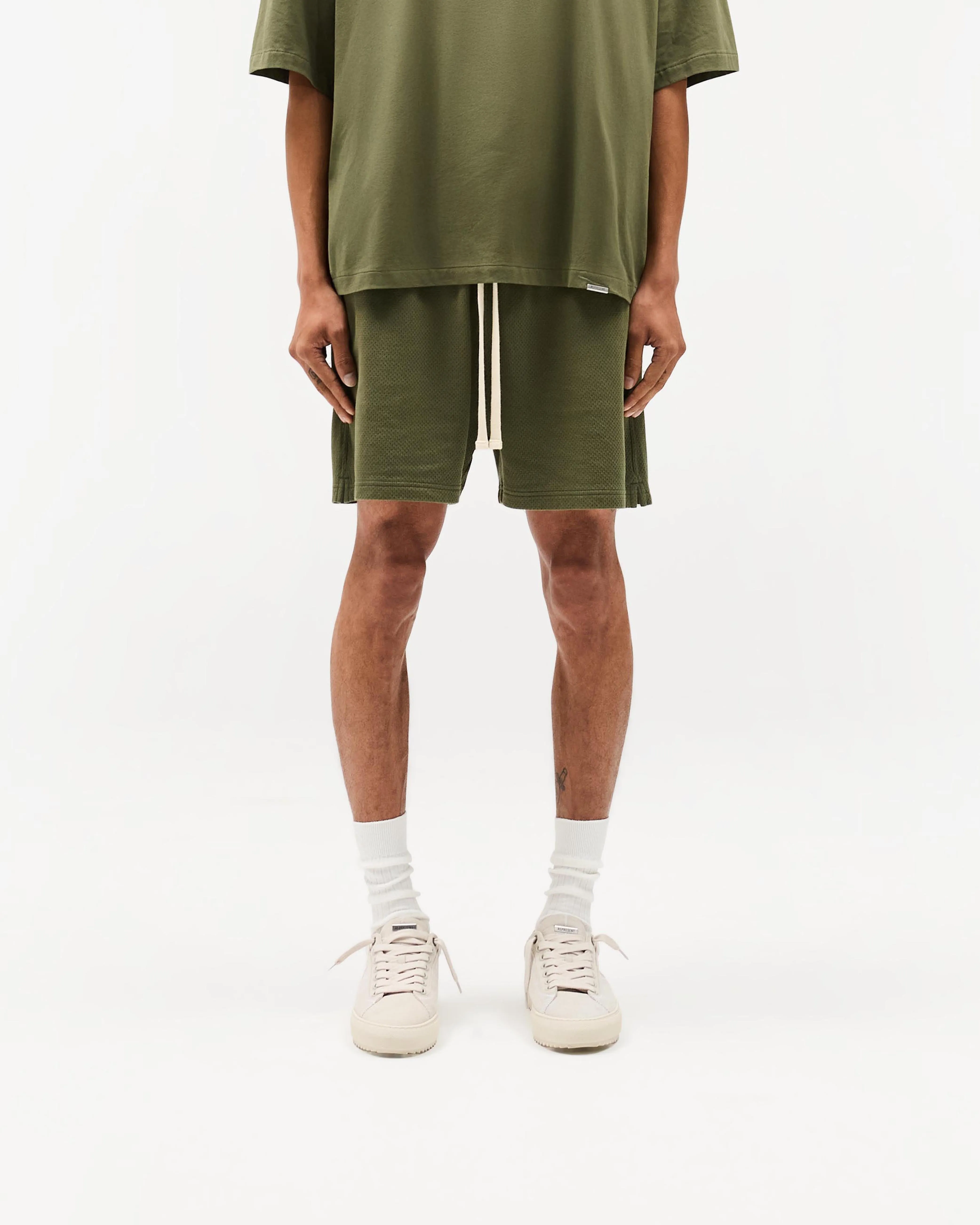 Active Wear Shorts suede look Initial Mesh Shorts - Army Green