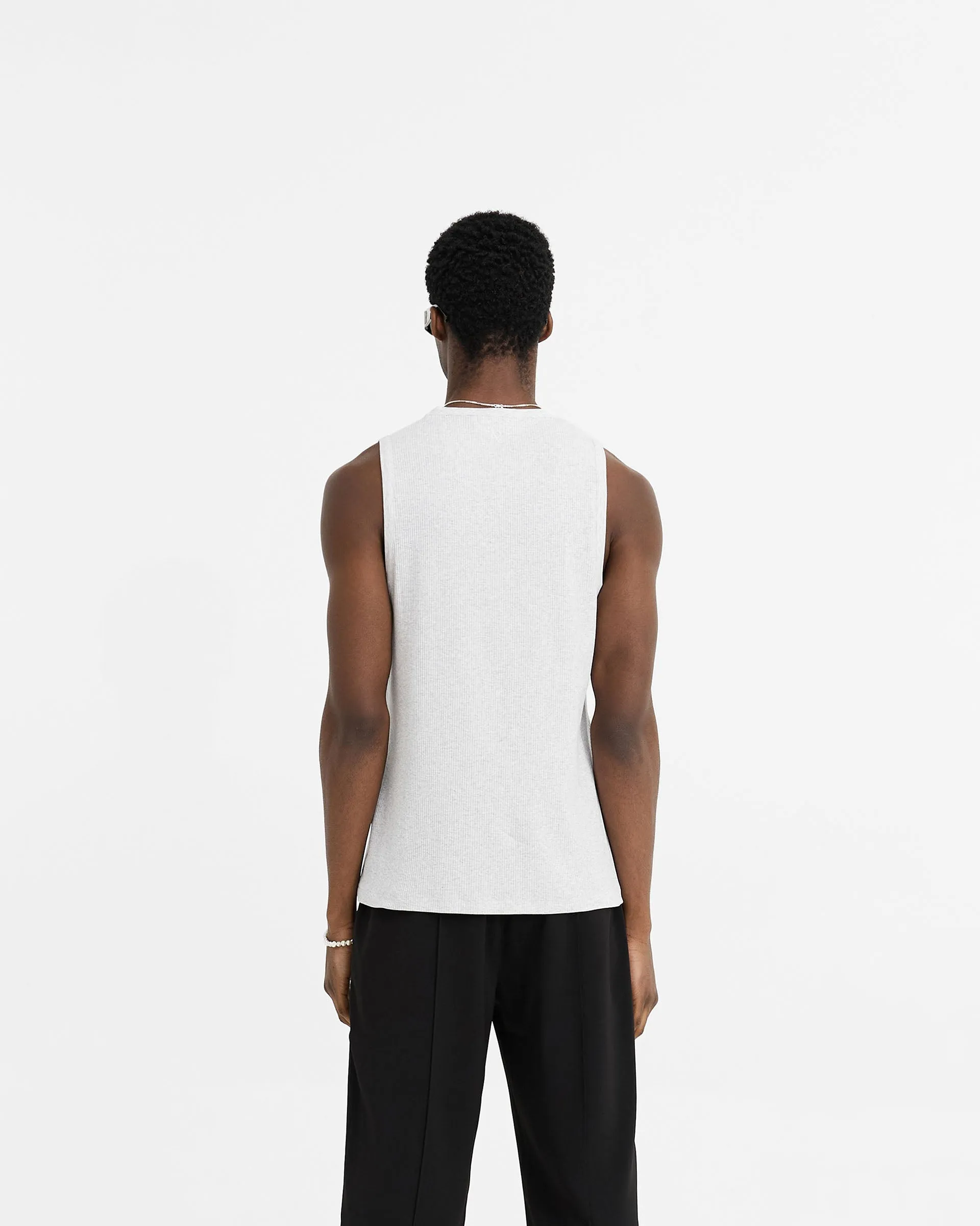 Initial Rib Vest - Ice Grey Marl Tubular Knit Structure Relaxed Waist