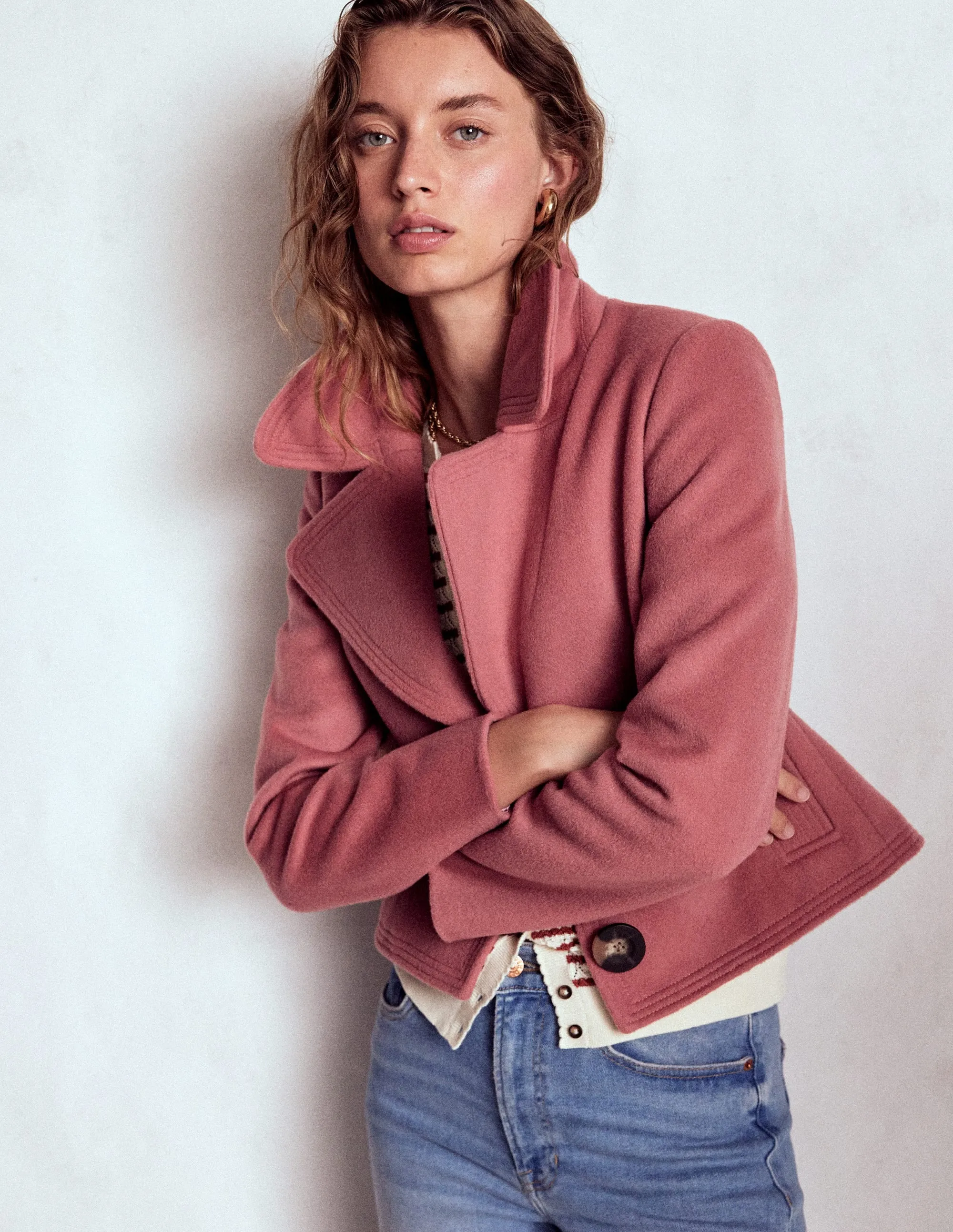 Topstitch Jacket-DUSTY PINK Neutral Tones Fall Outfit