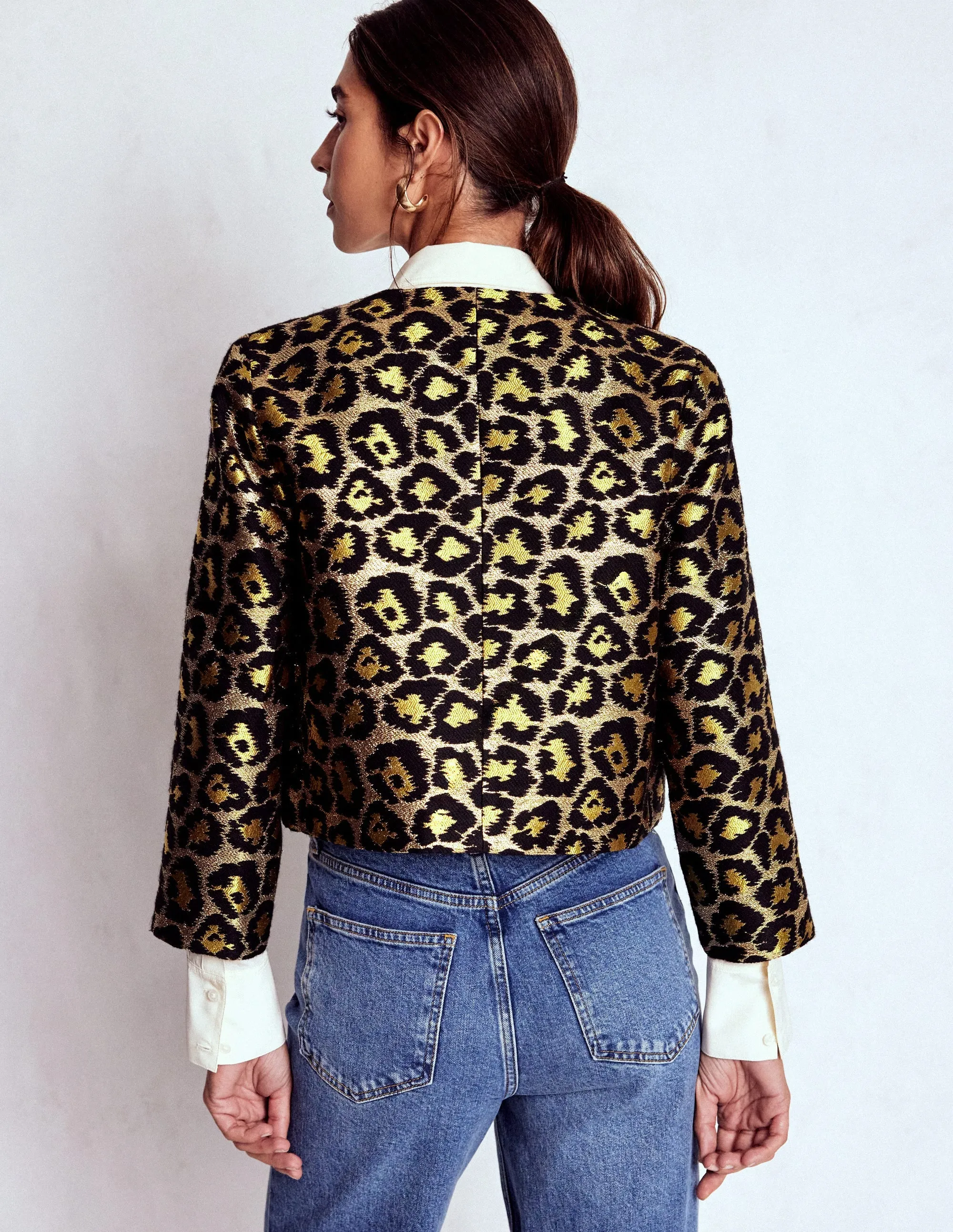 Easy Care Material Runway Inspired Jacquard Leopard Jacket-Leopard, Lurex Jacquard