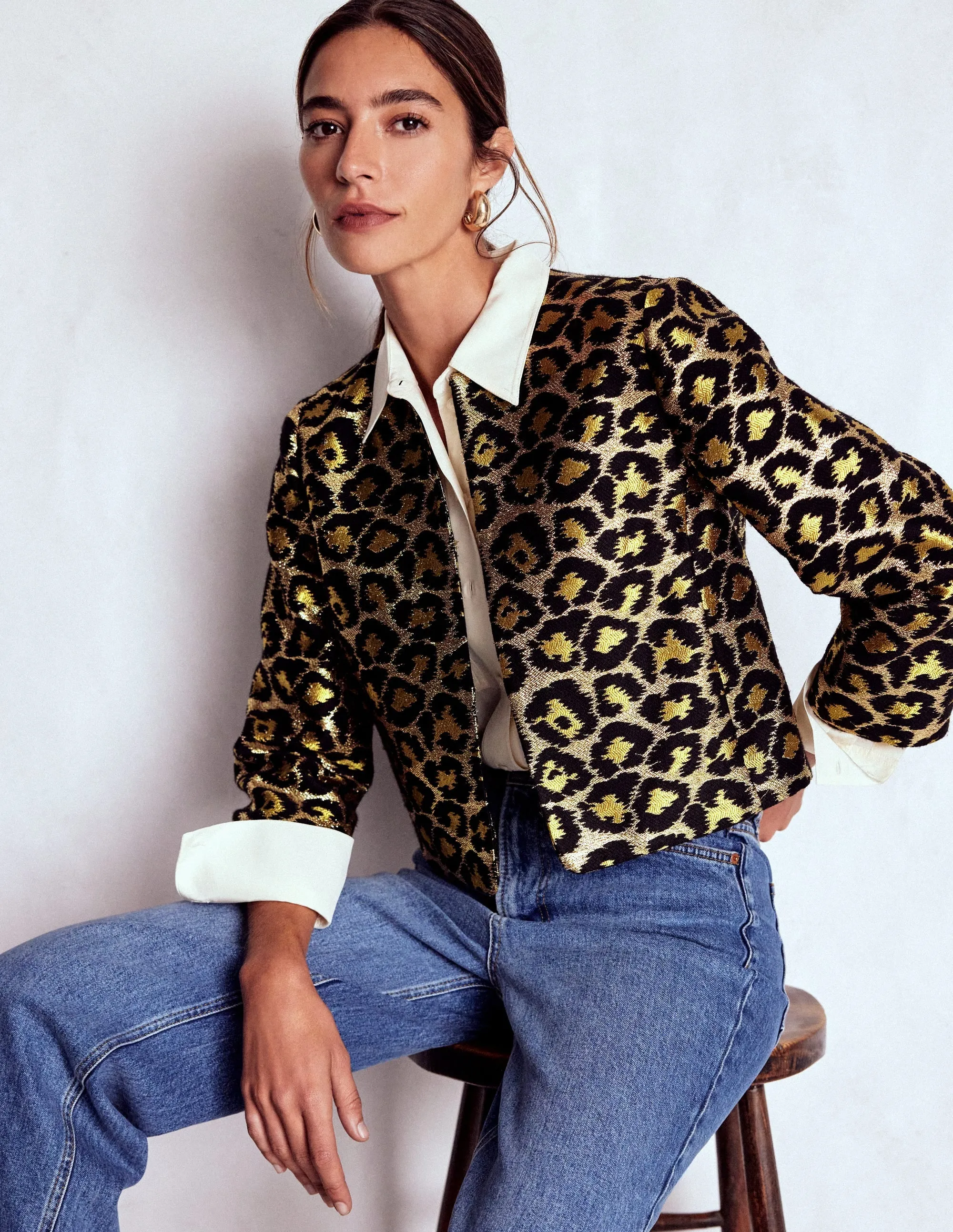 Jacquard Leopard Jacket-Leopard, Lurex Jacquard Simple Chill Piece Ultra Lightweight Design