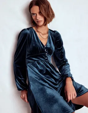 Balanced feel Jocelyn Short Velvet Dress-Midnight Ocean