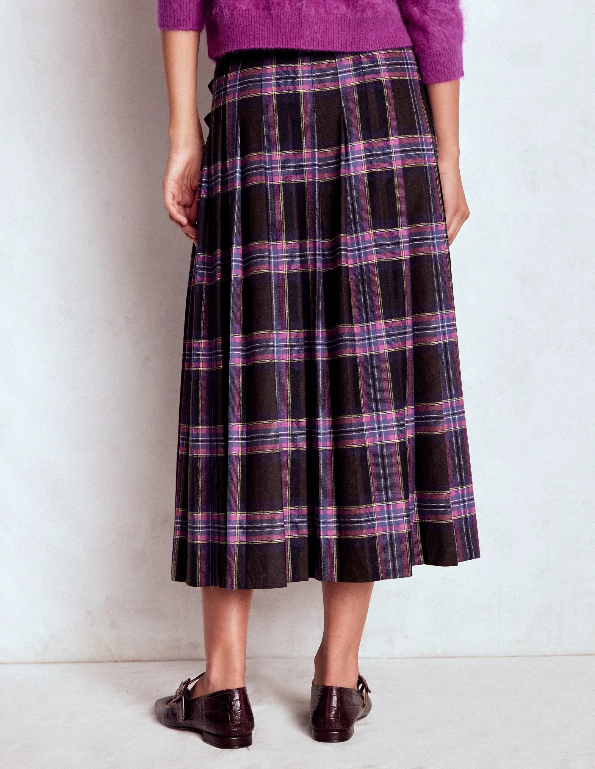 Outfit Focus Core Collection Josephine Wool Kilt Skirt-Brown, Teal & Pink Check