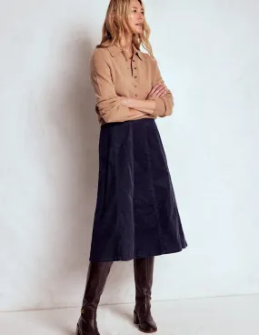 Modern Cut City Style Joy Cord Midi Skirt-Navy