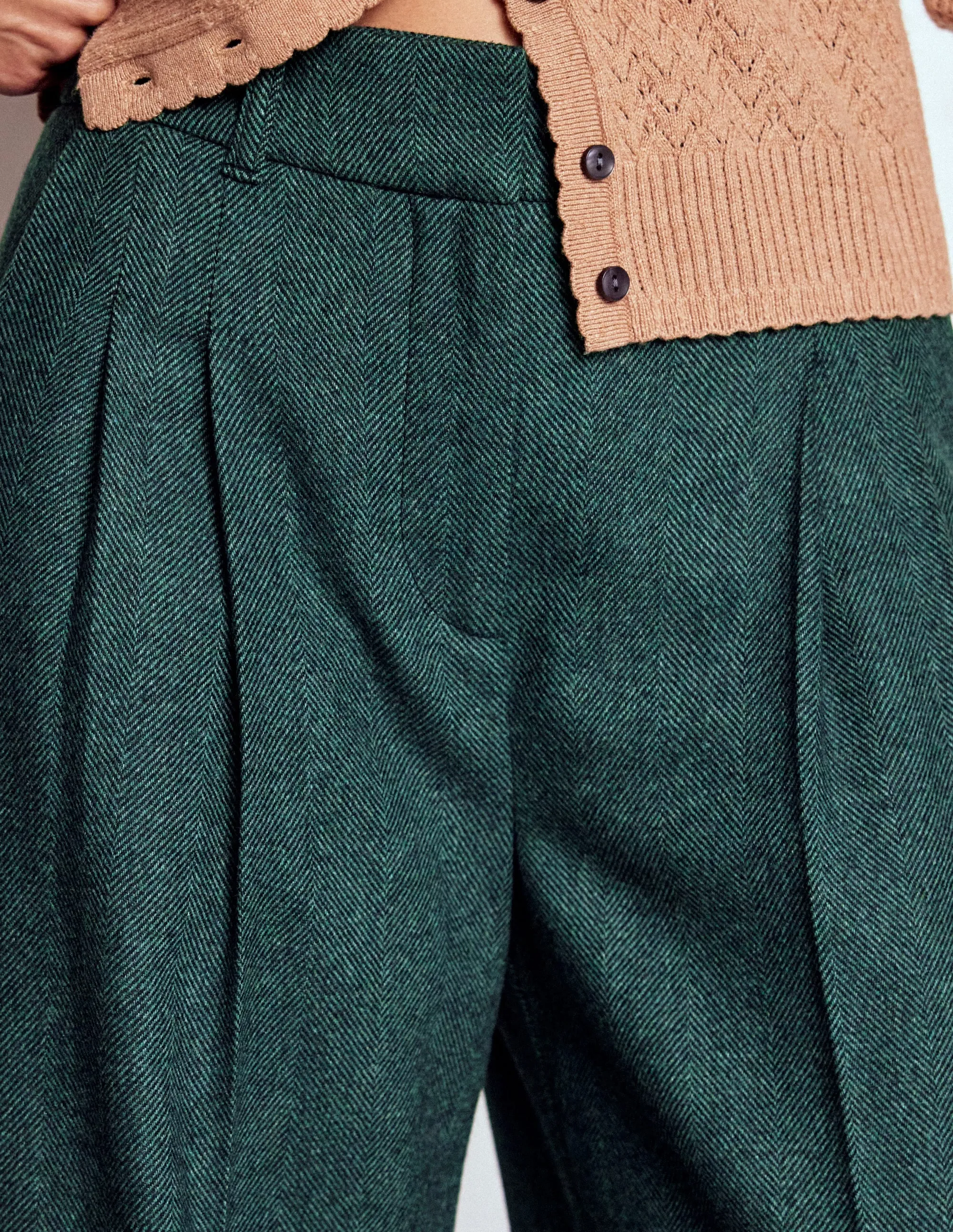 Active Utility Kensington Wool Trousers-Green and Navy Herringbone