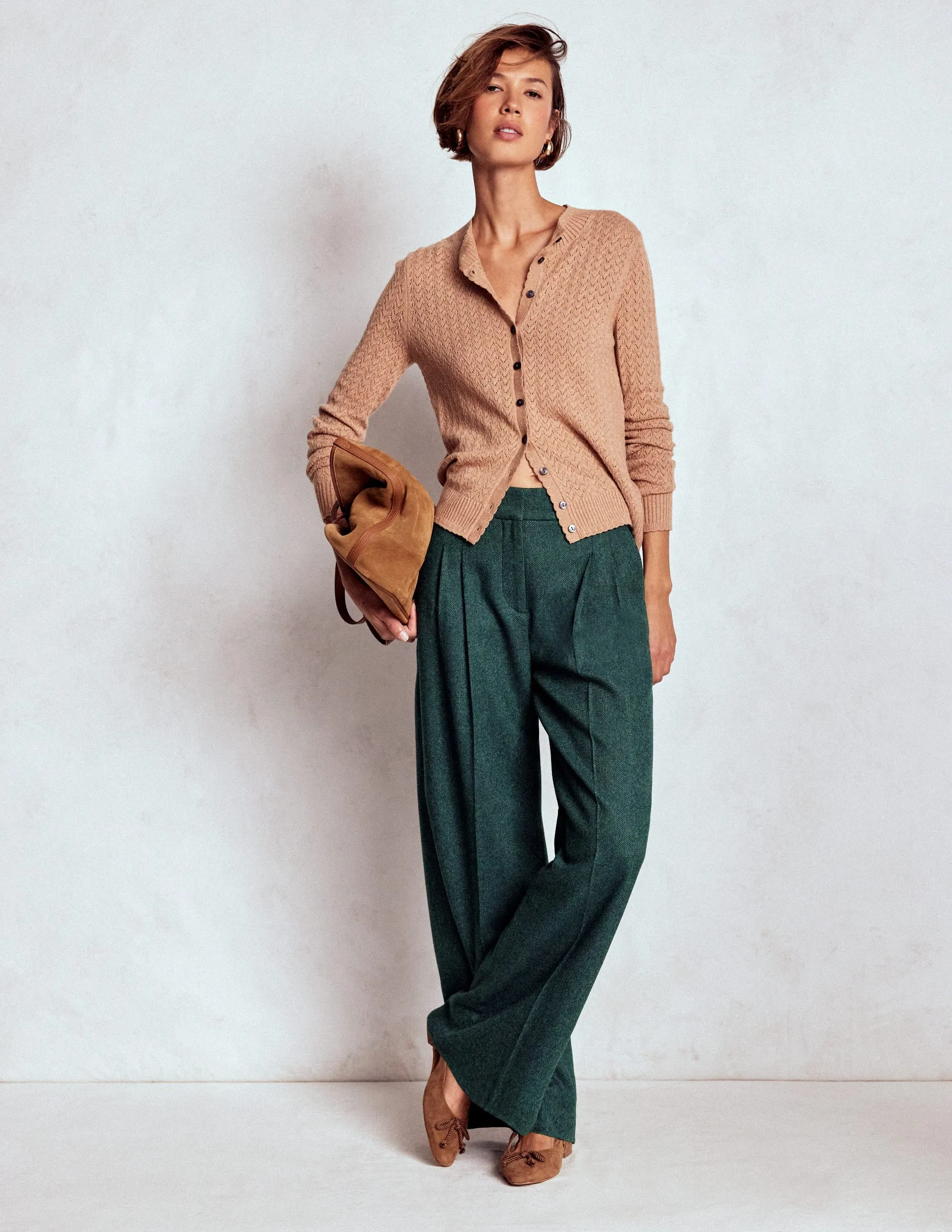 Kensington Wool Trousers-Green and Navy Herringbone Formal Look