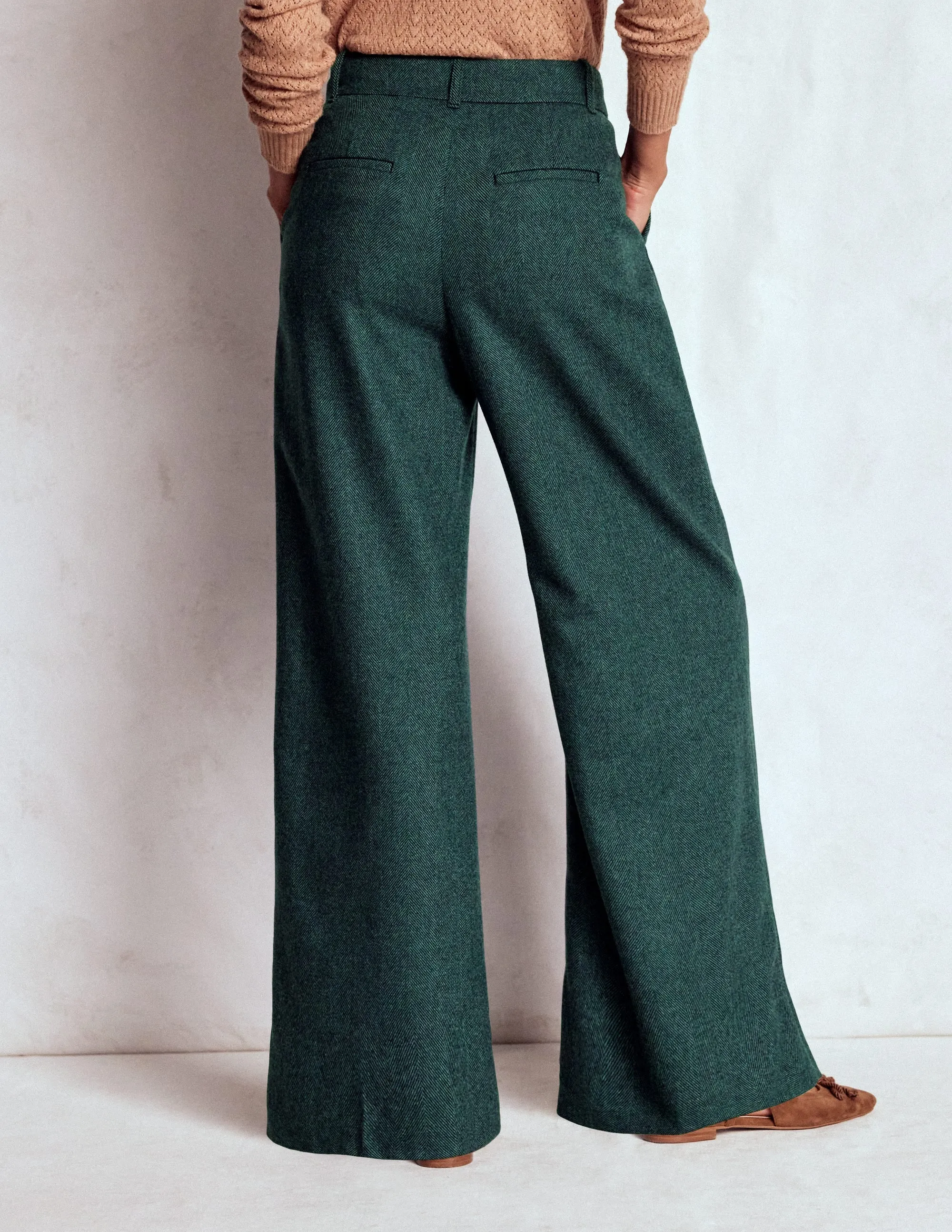 Kensington Wool Trousers-Green and Navy Herringbone Abrasion Proof Reinforcements