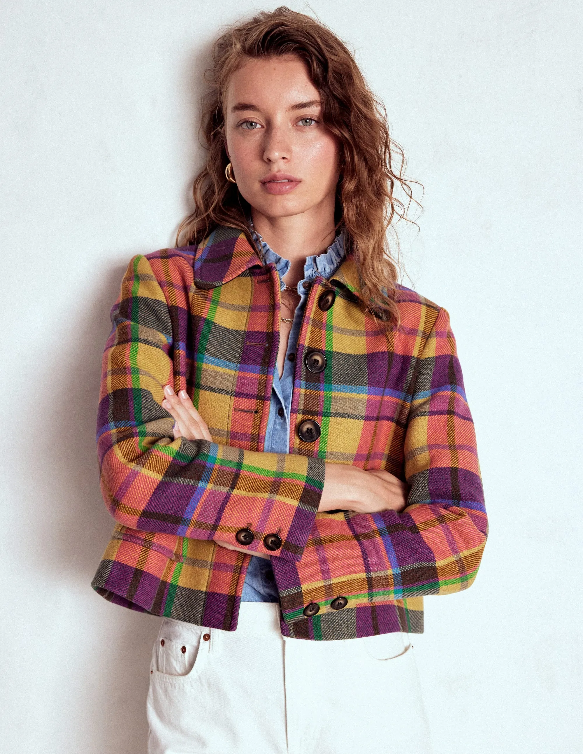 Ultraviolet Protection Factor Quick Access Pockets Knightsbridge Wool Jacket-Multi Check