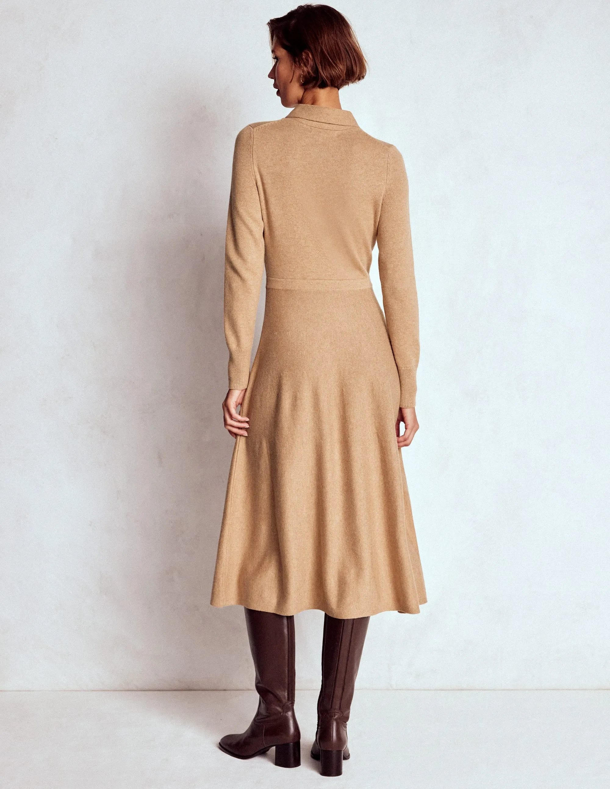 Knitted Bow Dress-Camel Melange Weekend Chic Smooth Surface