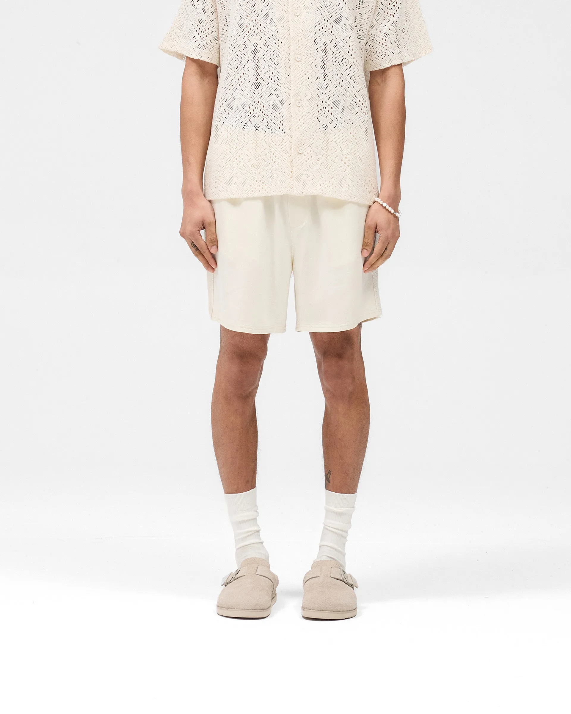 Active Wear Fit Stretch Fit Design Knitted Panel Short - Antique White