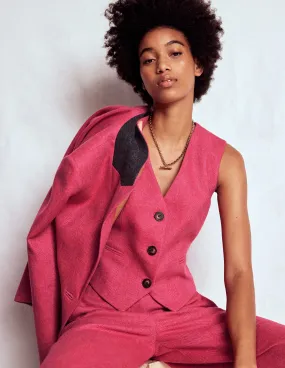 Pink Wool Waistcoat-Red and Pink Wide Herringbone Quilted Stitching