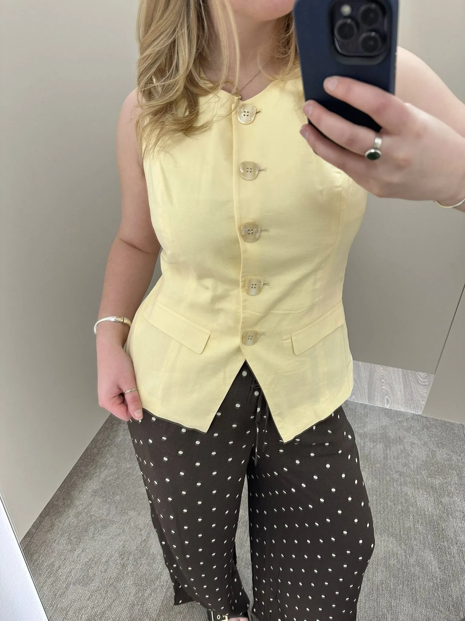 All About Eve Alessa Linen Vest Yellow Built In Filter Layer