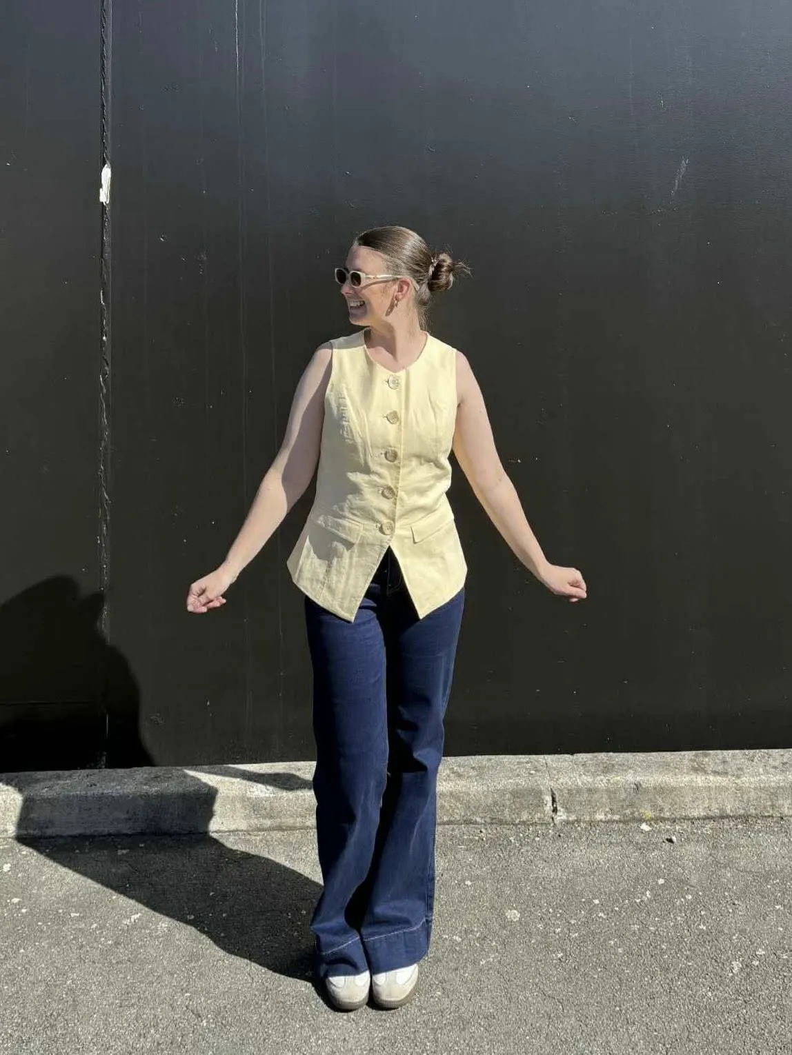 All About Eve Alessa Linen Vest Yellow Flatlock Seam Technique