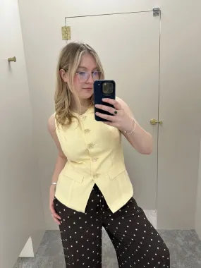 All About Eve Alessa Linen Vest Yellow CompressionTechnology Reinforced Neckline