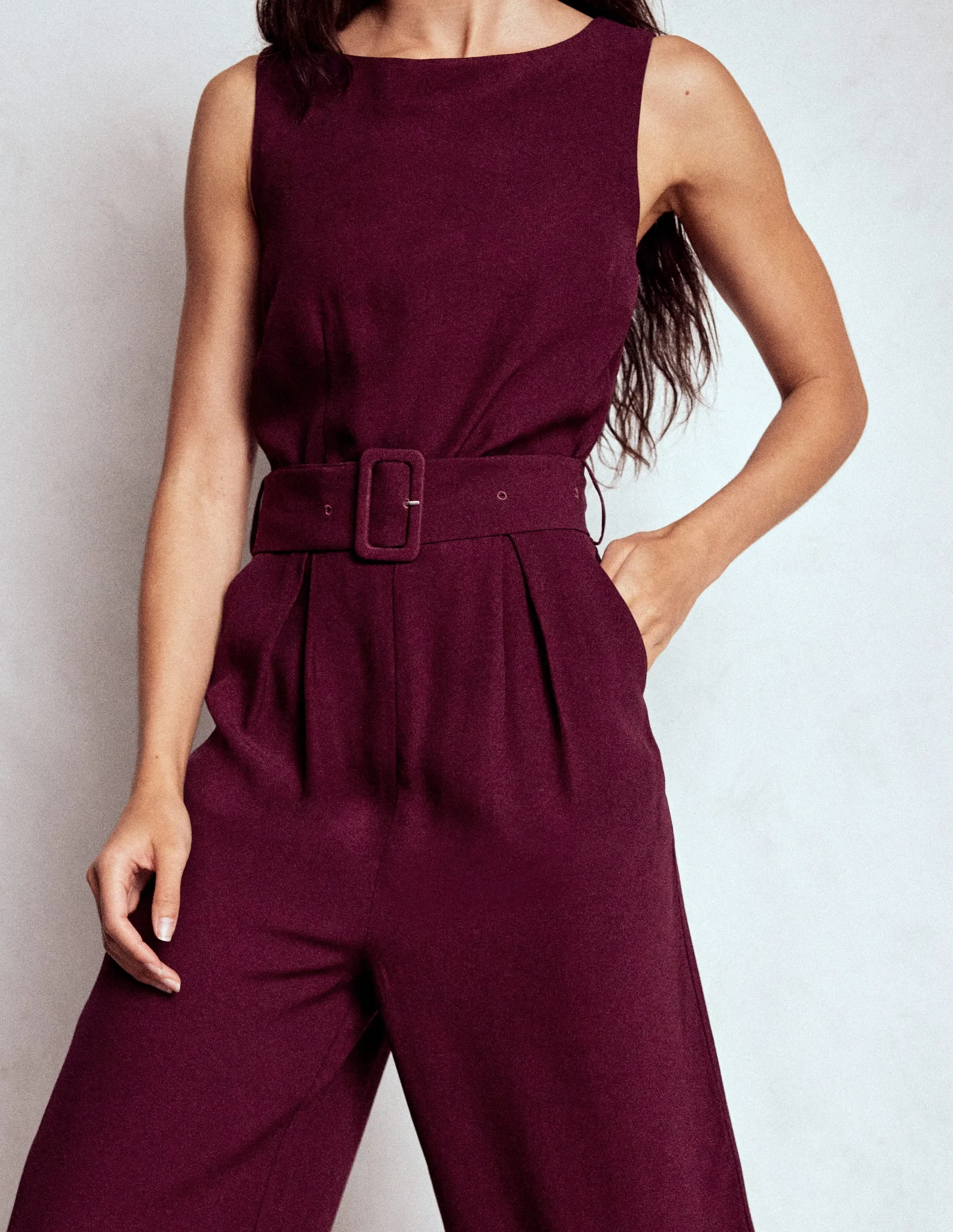 solo wear Event Safe Gwen Slash Neck Jumpsuit-Dark Cherry