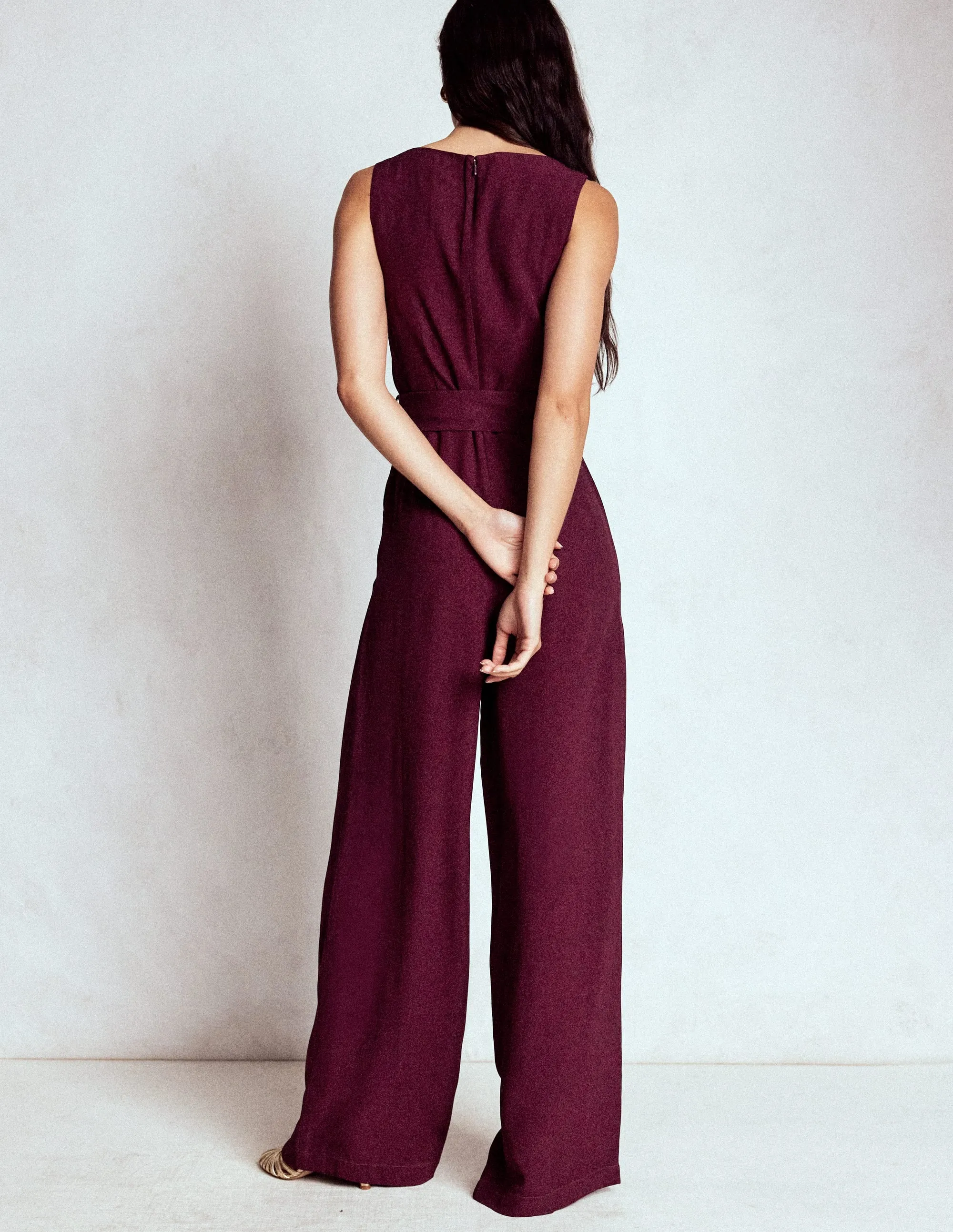 Gwen Slash Neck Jumpsuit-Dark Cherry Grace Glow