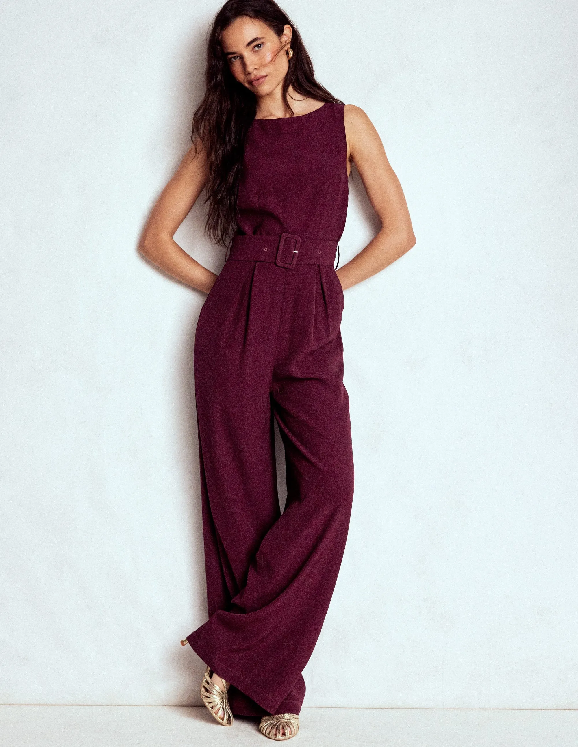 Gwen Slash Neck Jumpsuit-Dark Cherry Pure Shape Effortless Style