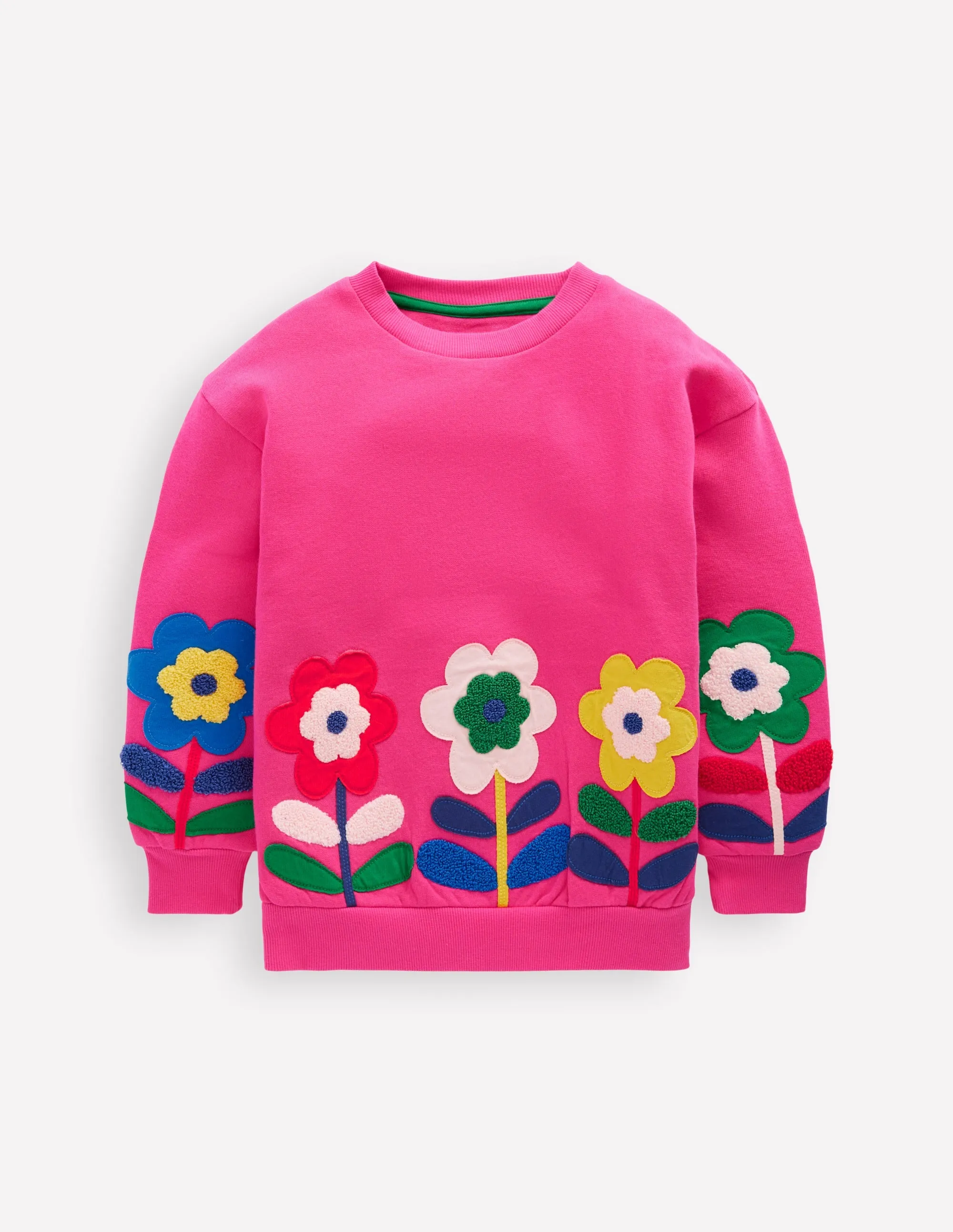 Bobbie Appliqu?? Sweatshirt-Raspberry Pink Flowers Compact Weave Fabric LowProfileDesign