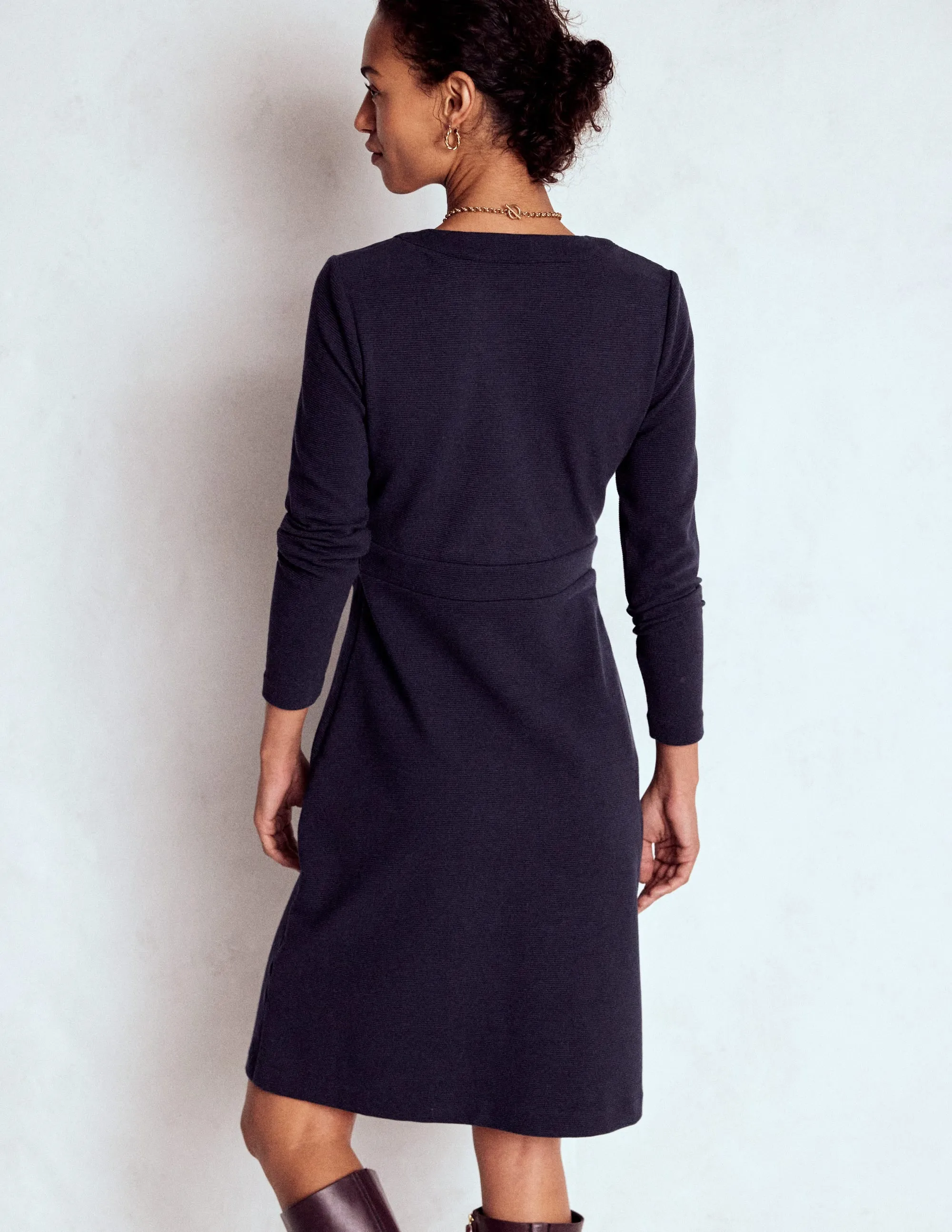 Power Soft Lavinia Button Shift Dress-Navy