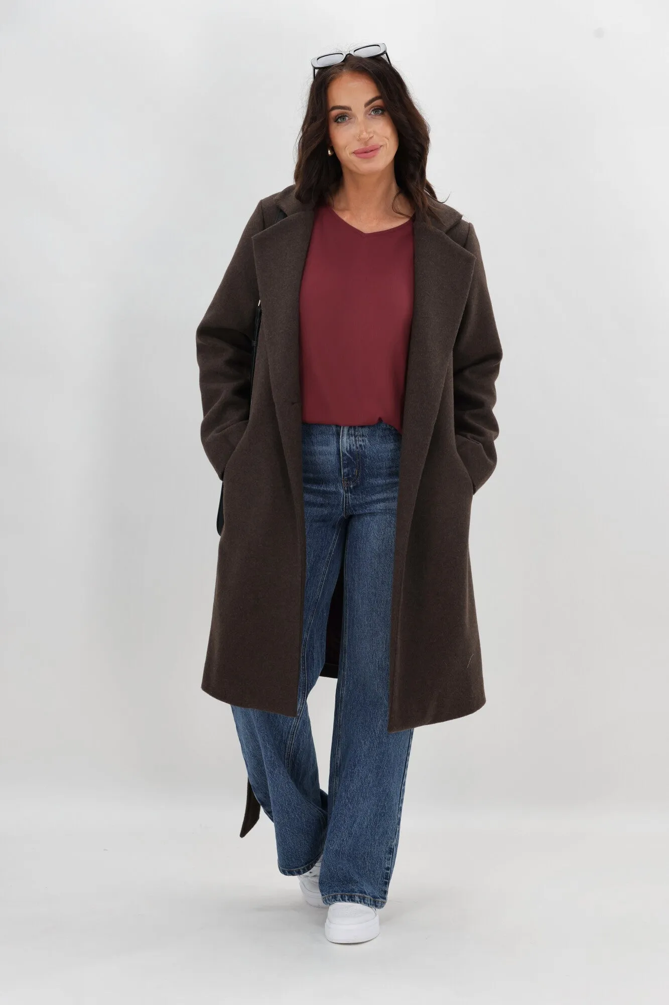 Shine On Label Camden V Neck Top Wine Elegant Cardigan