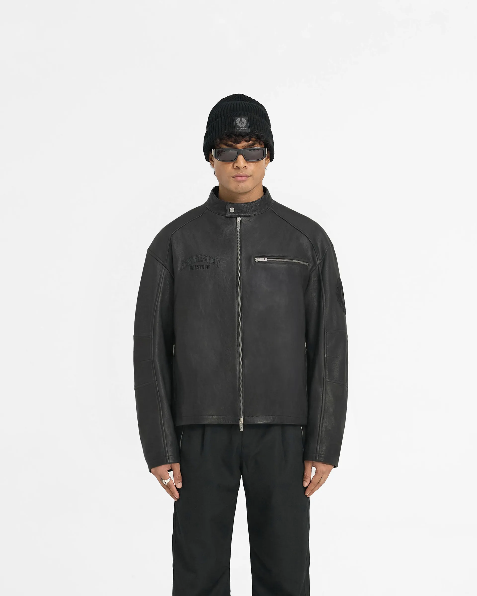 Represent X Belstaff Race Leather Jacket - Black Durable Outer Shell Soft Lined Interior