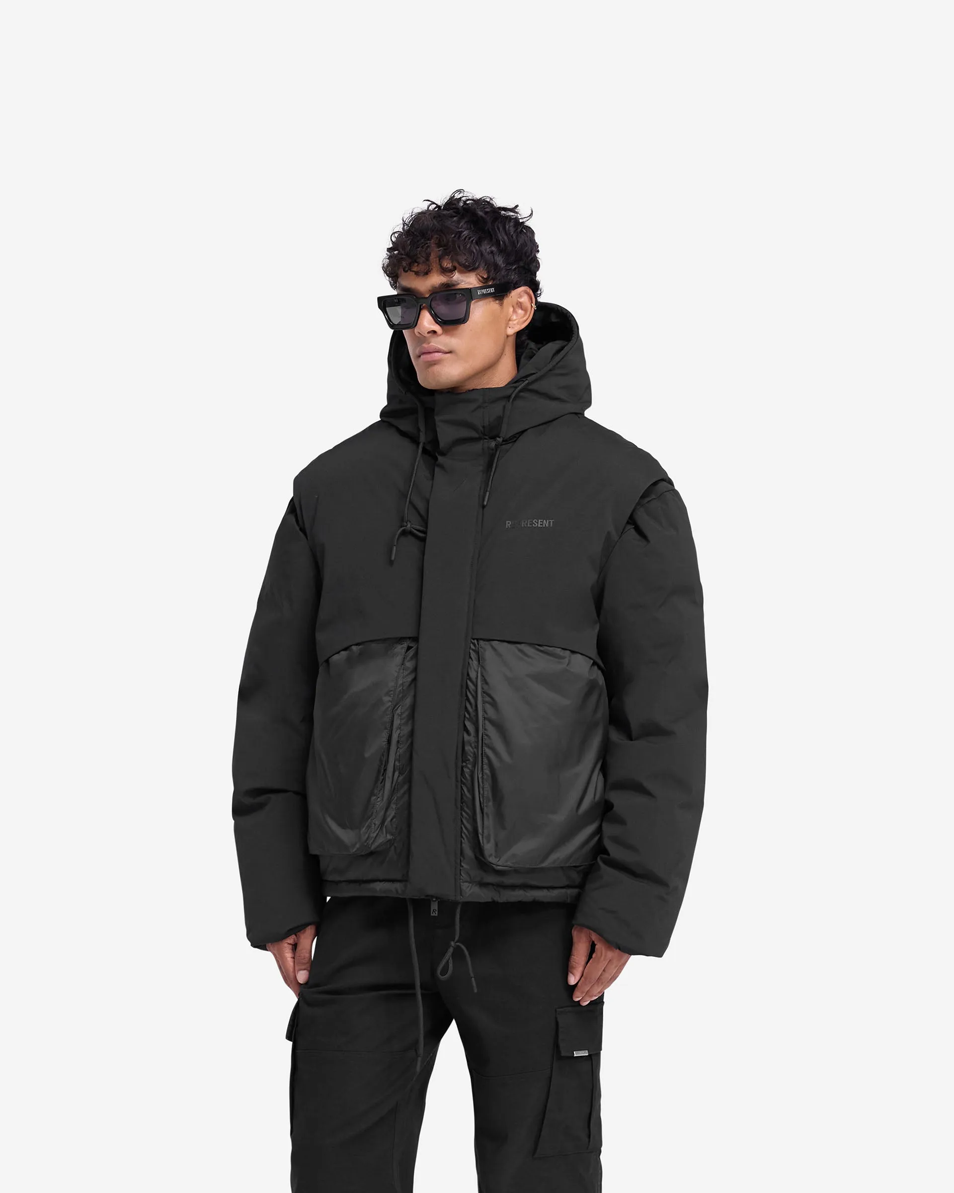 Layered Hooded Puffer - Jet Black Luxury Appeal
