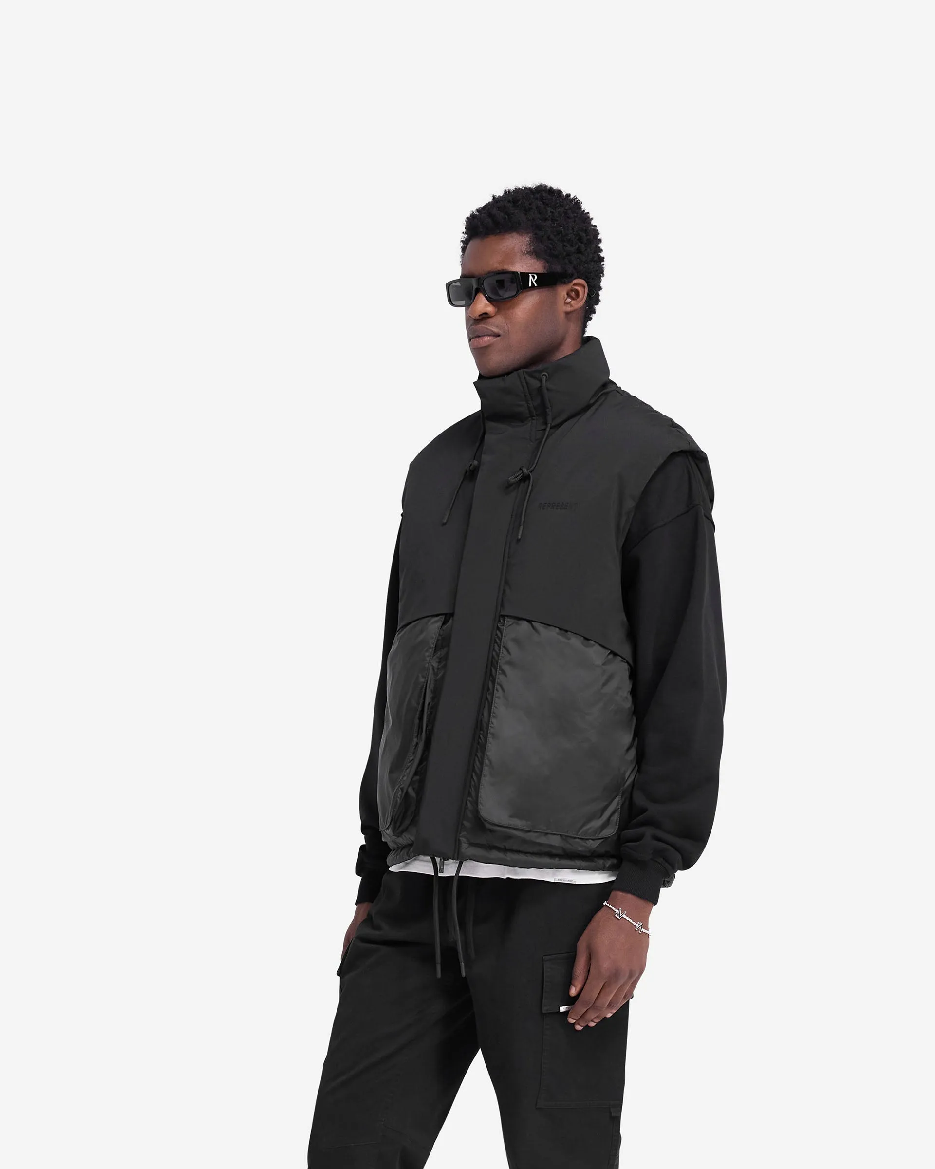 All Weather Piece Layered Puffer Gilet - Jet Black