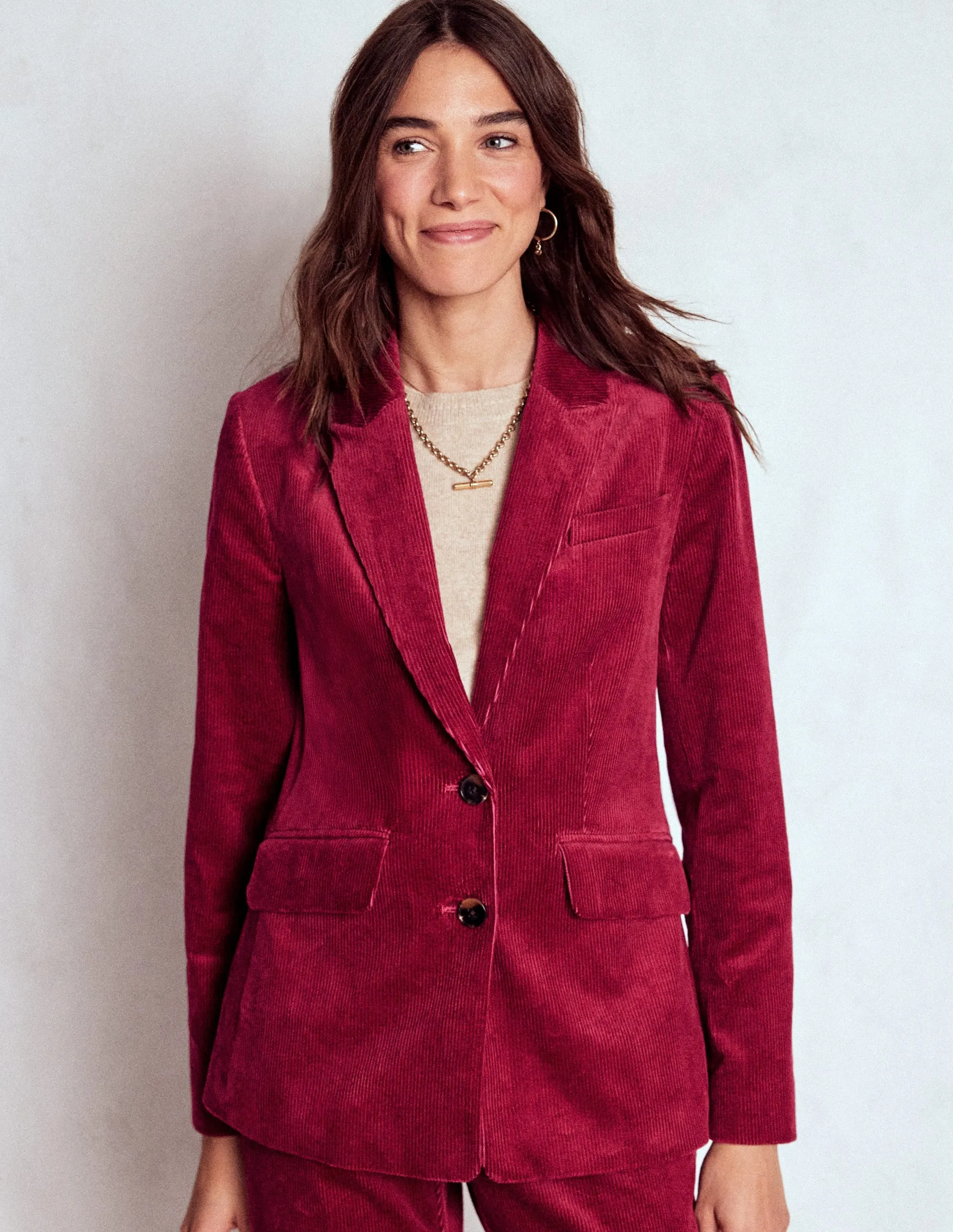 Neutral Style Stamford Cord Blazer-Burgundy Red