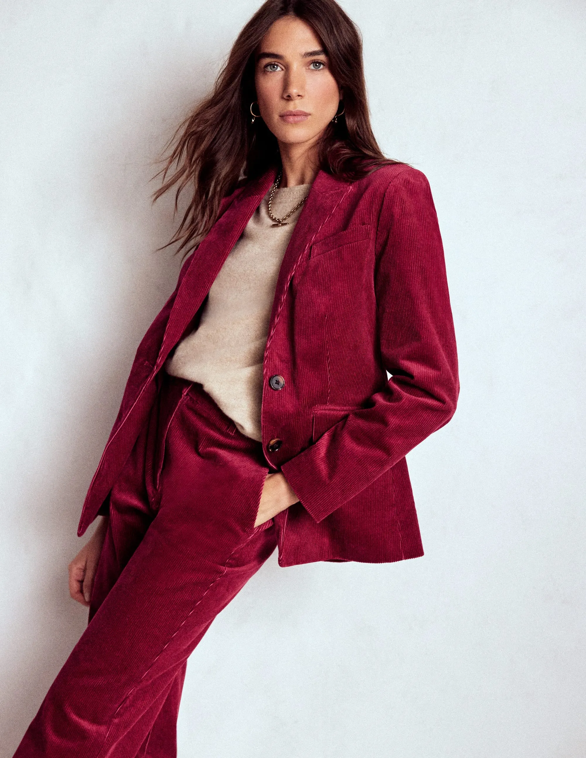 Stamford Cord Blazer-Burgundy Red Modern Utility