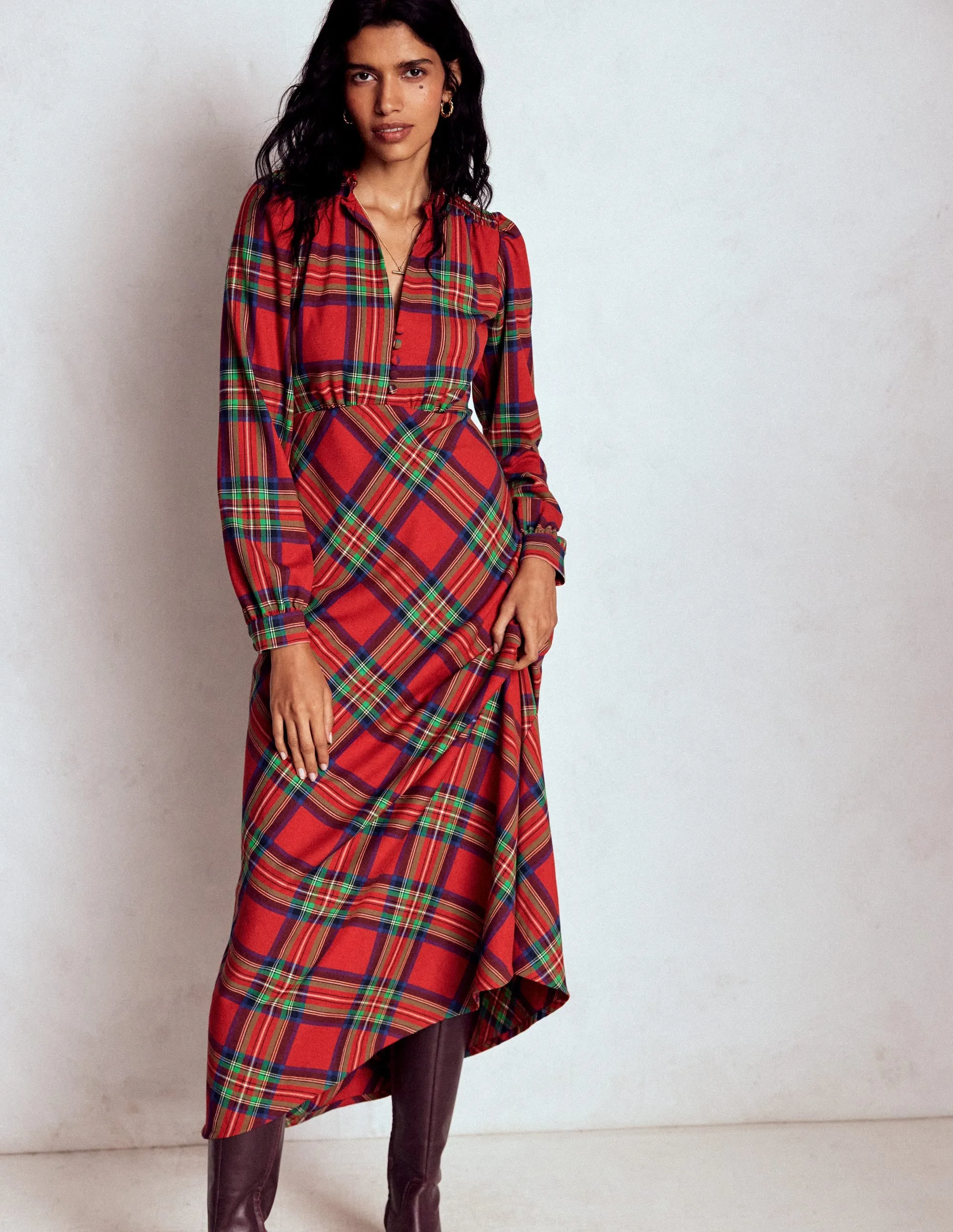 Sleek Cut Cassie Check Tea Dress-Red, Blue and Green Check