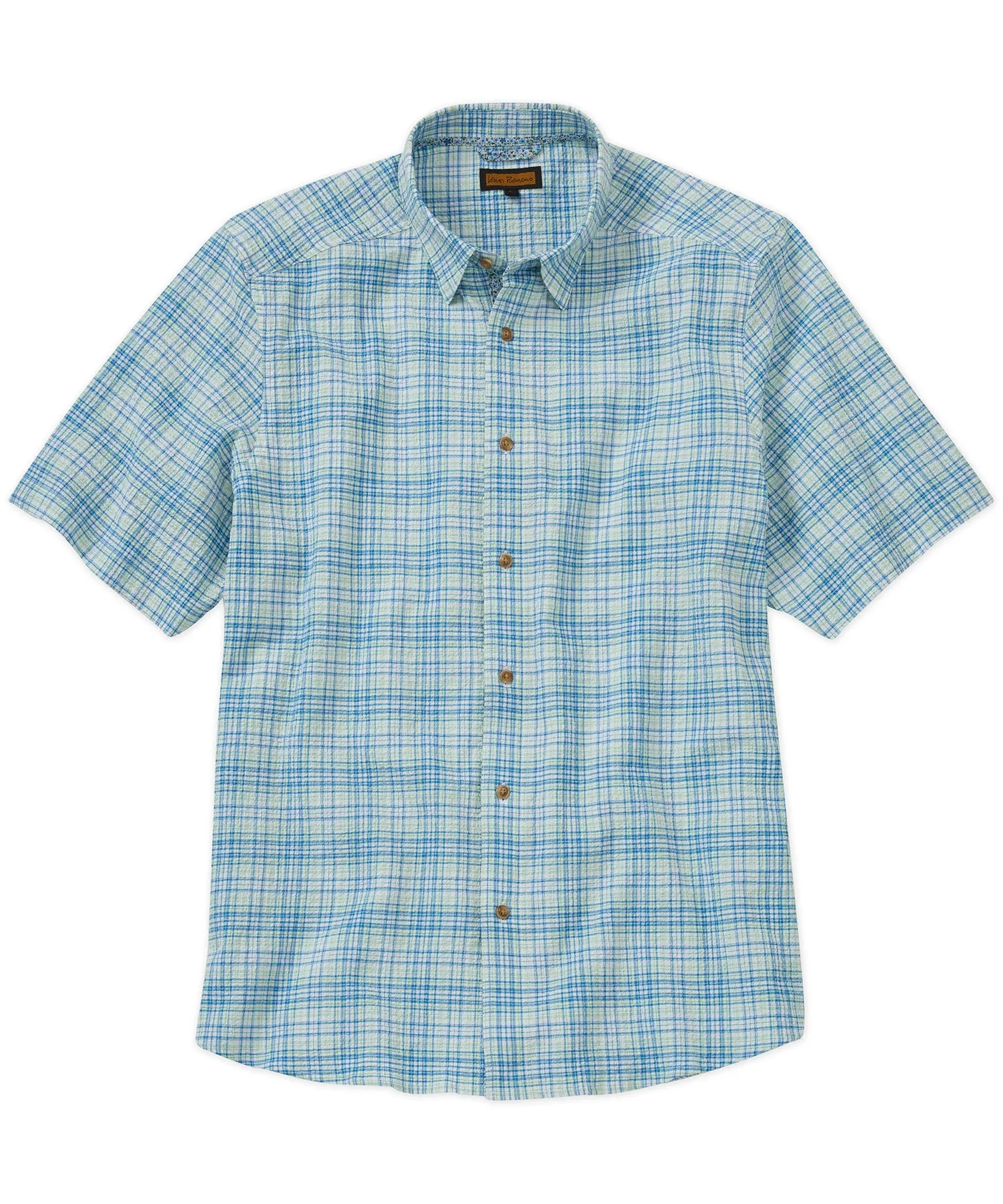Lenor Romano Seersucker Plaid Short-Sleeve Sport Shirt Active Layering Trendy Vibes