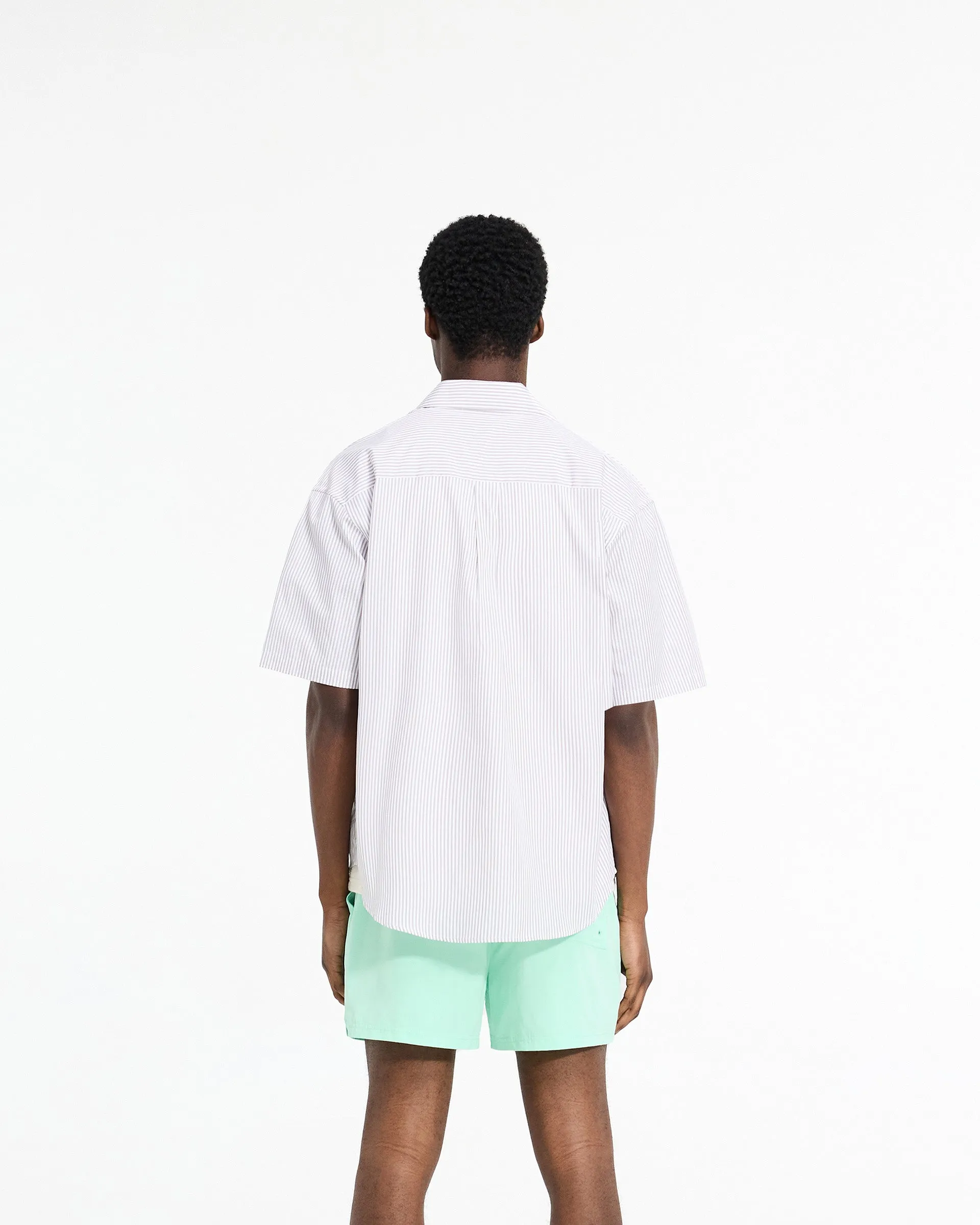 Tailored Cuffs Short Sleeve Pinstripe Shirt - Grey