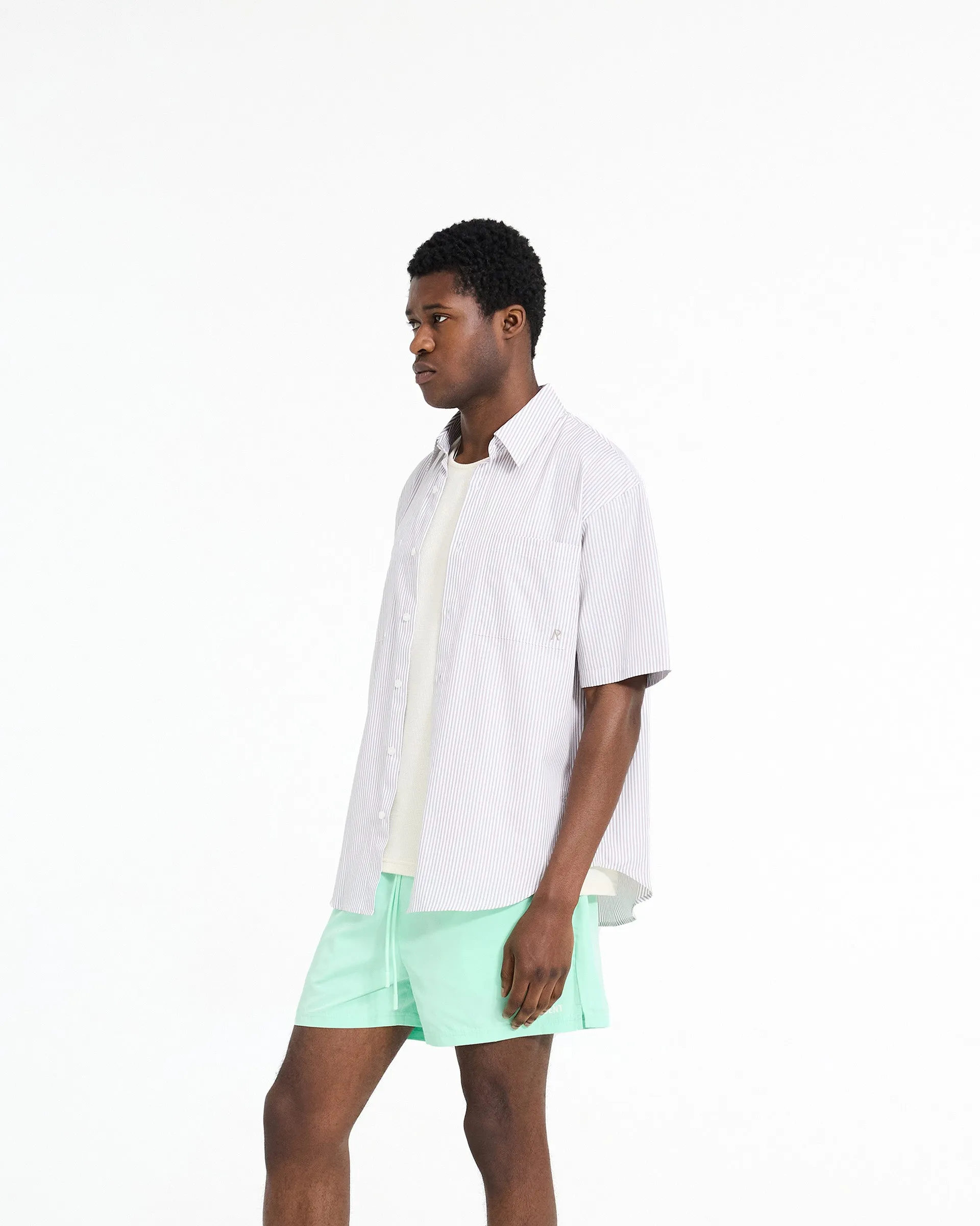 Short Sleeve Pinstripe Shirt - Grey Classic Look