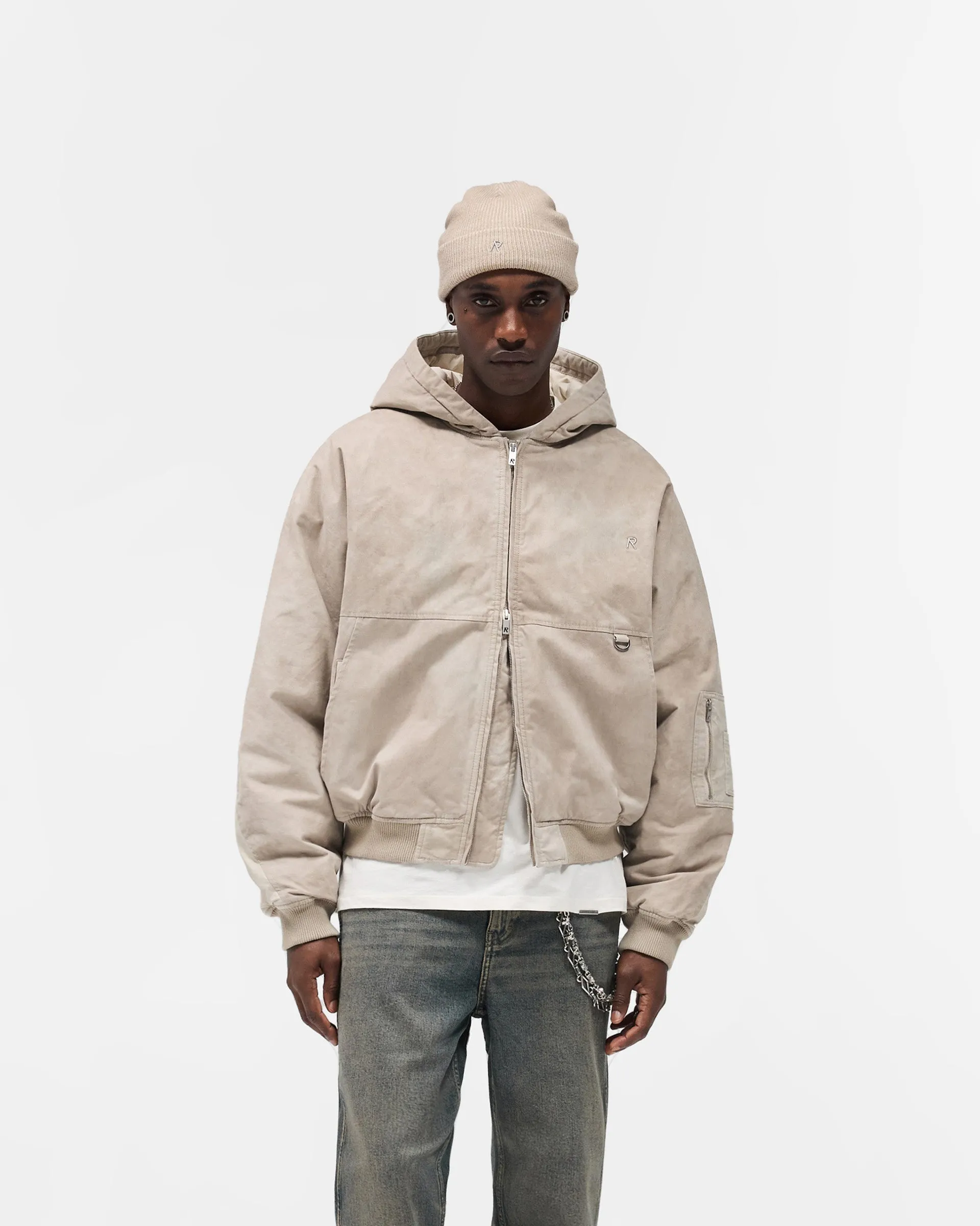 Eco Certified Textile Hooded Bomber - Beige