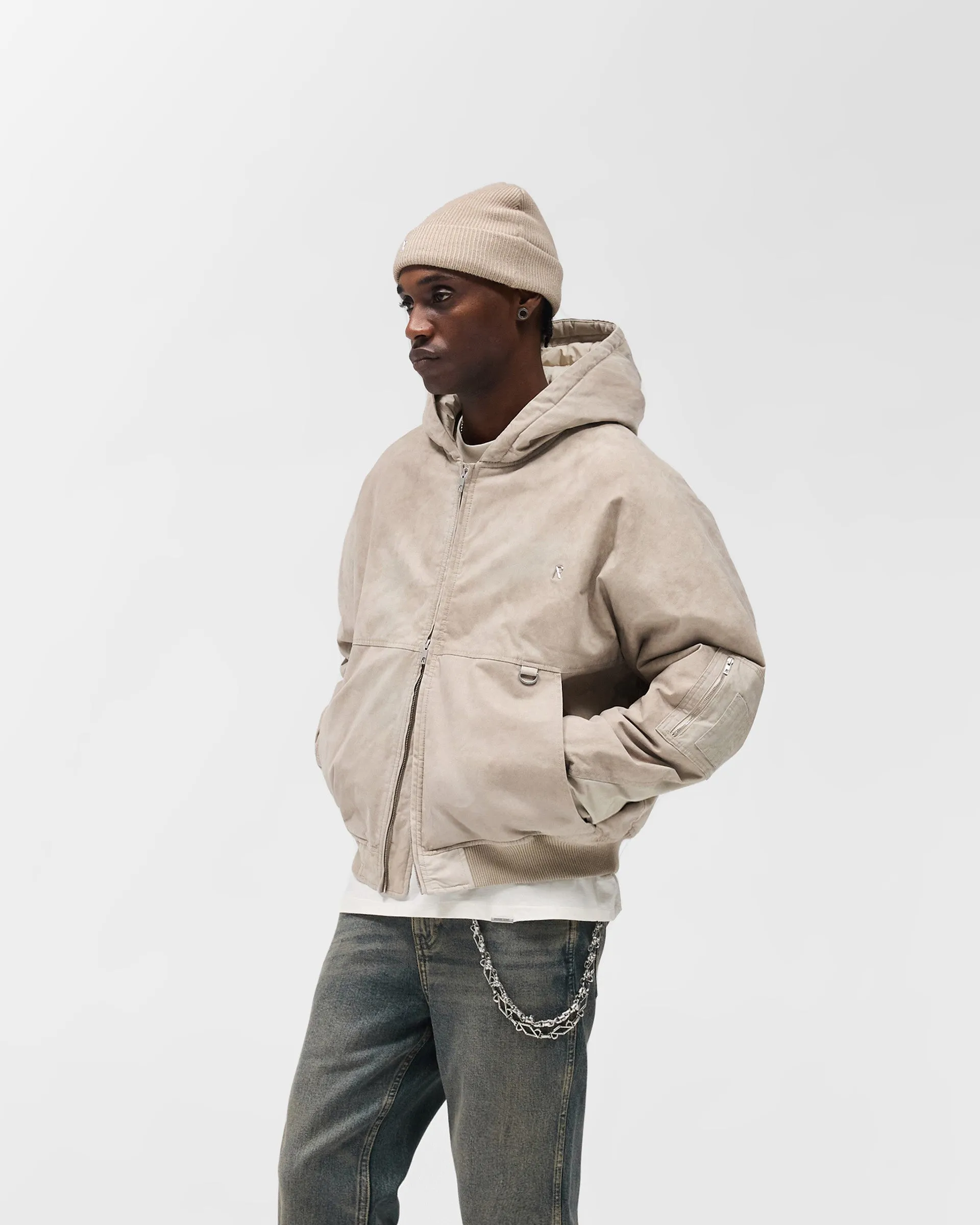 Hooded Bomber - Beige Soft Cover Articulated Sleeves