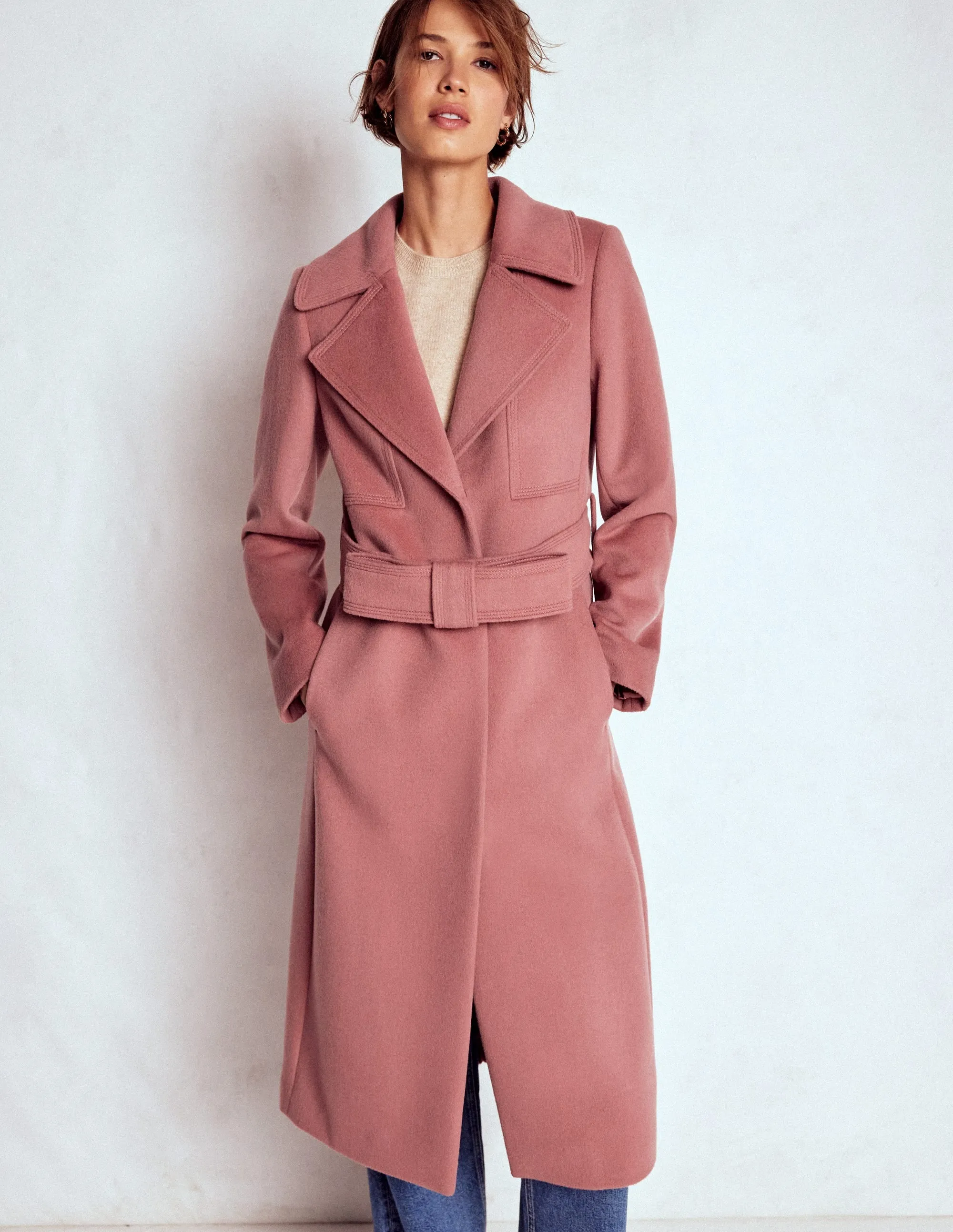 Slip Resistant Grip Bow Front Coat-Dusty Pink