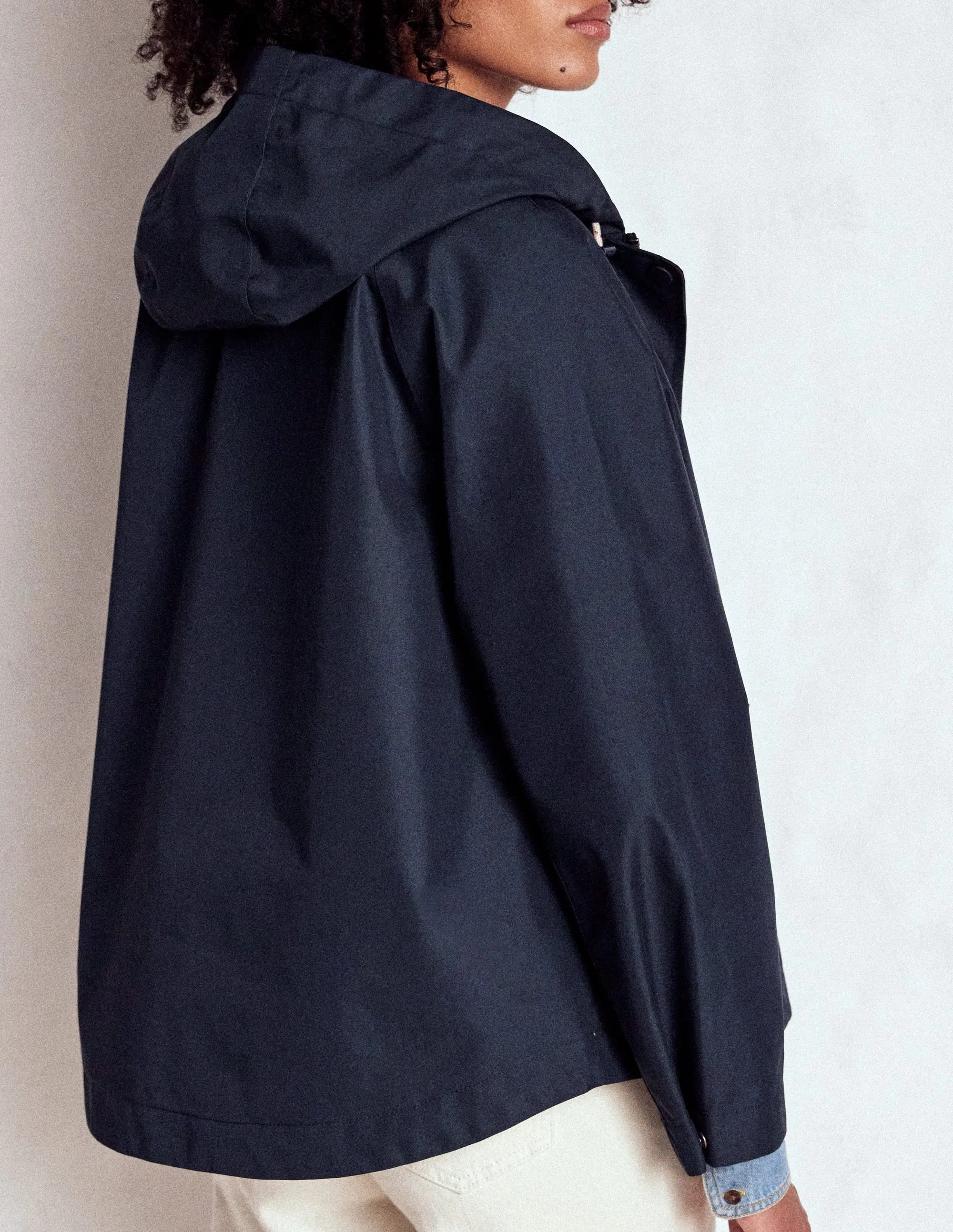 Lightweight Rain Mac-Navy Neutral Tones Look Articulated Sleeves