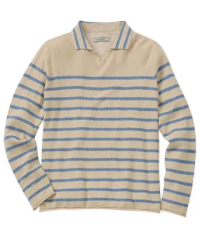 Breathable Design Linen-Cotton Striped V-Neck Polo Sweater