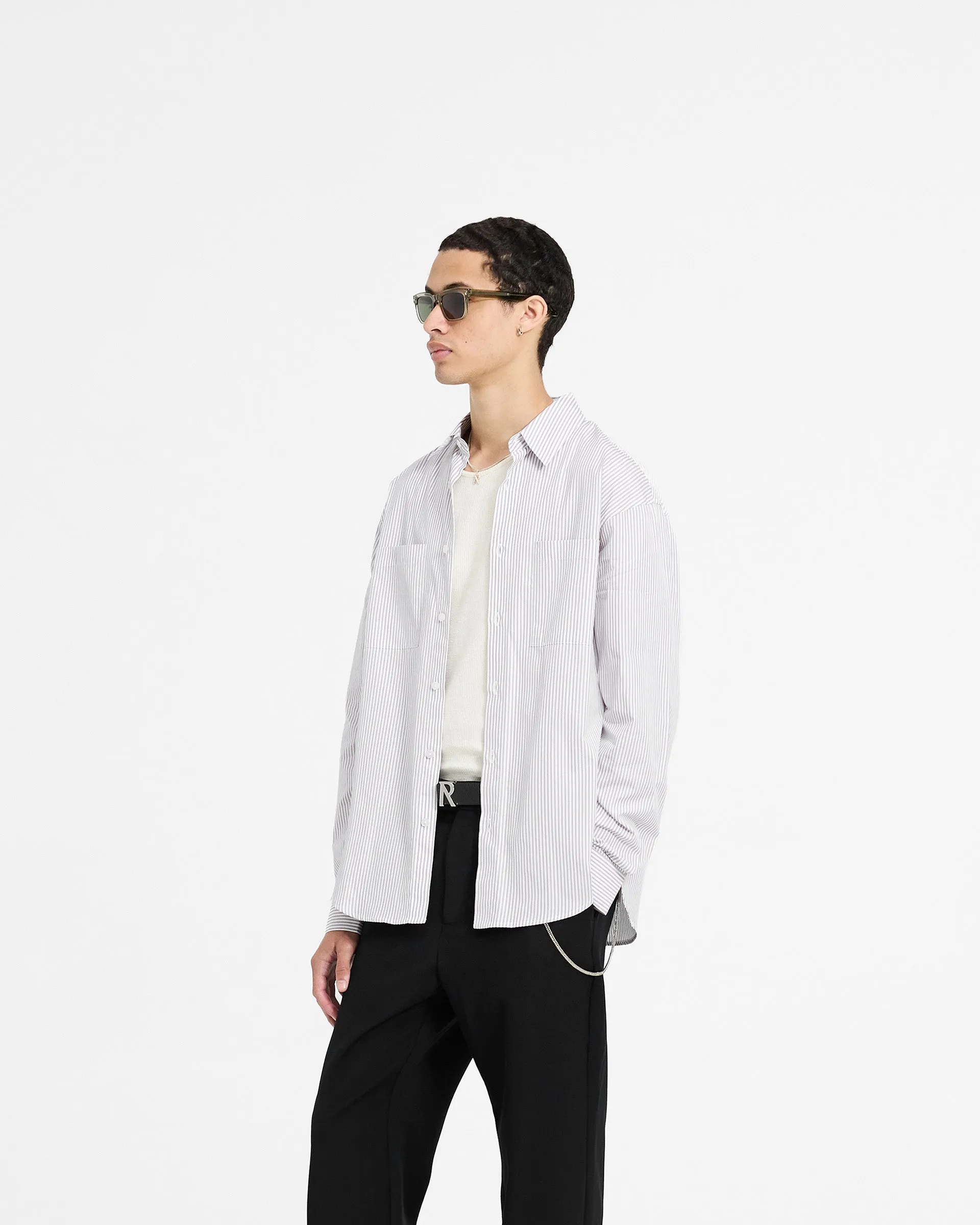 Long Sleeve Pinstripe Shirt - Grey Pastel Shade