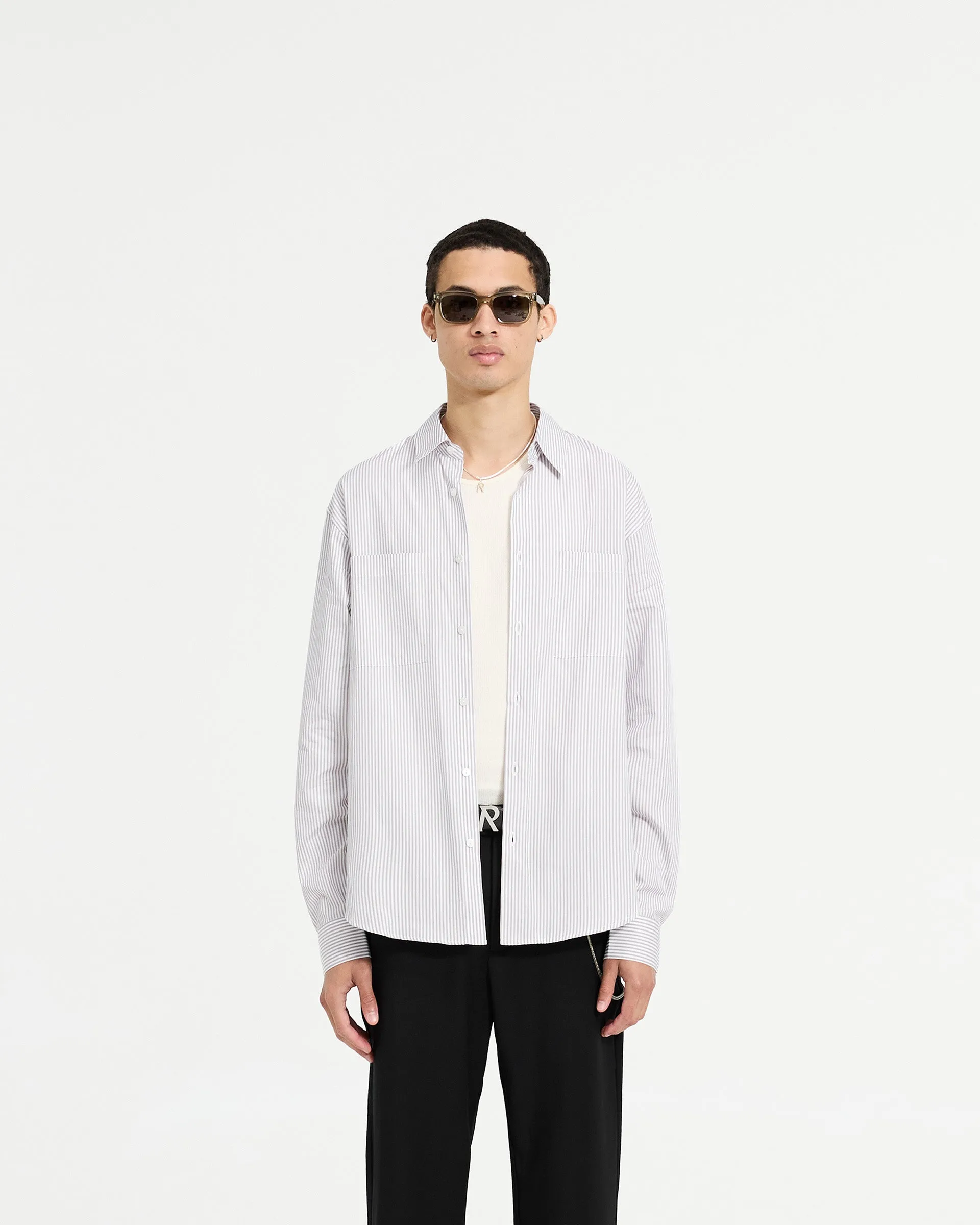 Long Sleeve Pinstripe Shirt - Grey Eco Friendly Production Everyday Look