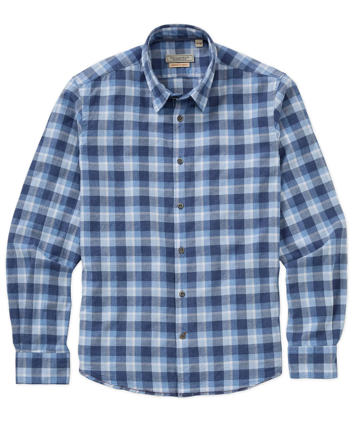 Long Sleeve Plaid Twill Melange Shirt Reinforced Shoulders Micro Perforated Texture