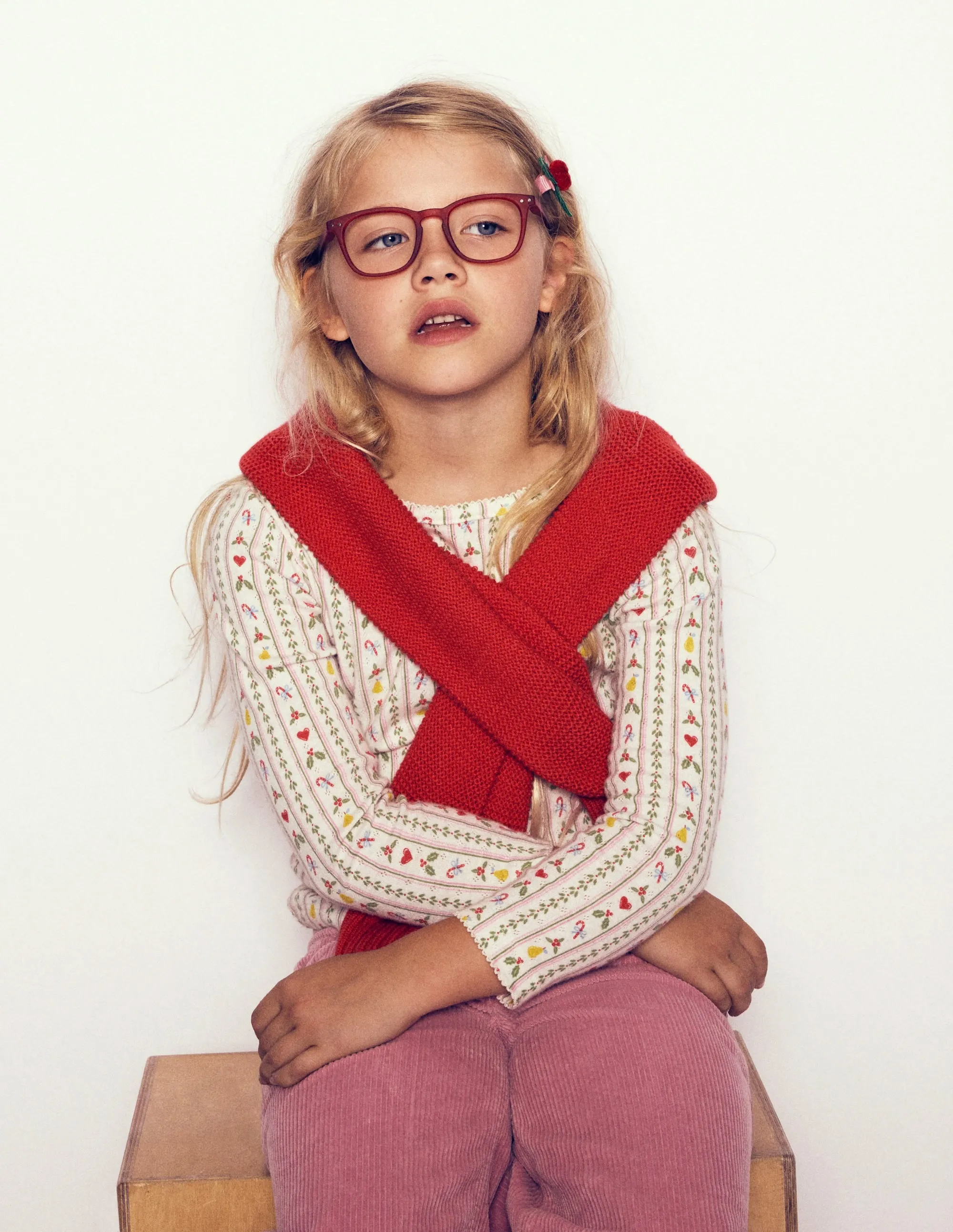 Long Sleeve Pointelle Top-Soft Ivory Nutcracker Stripe AbrasionResistant Finish GarmentDyed