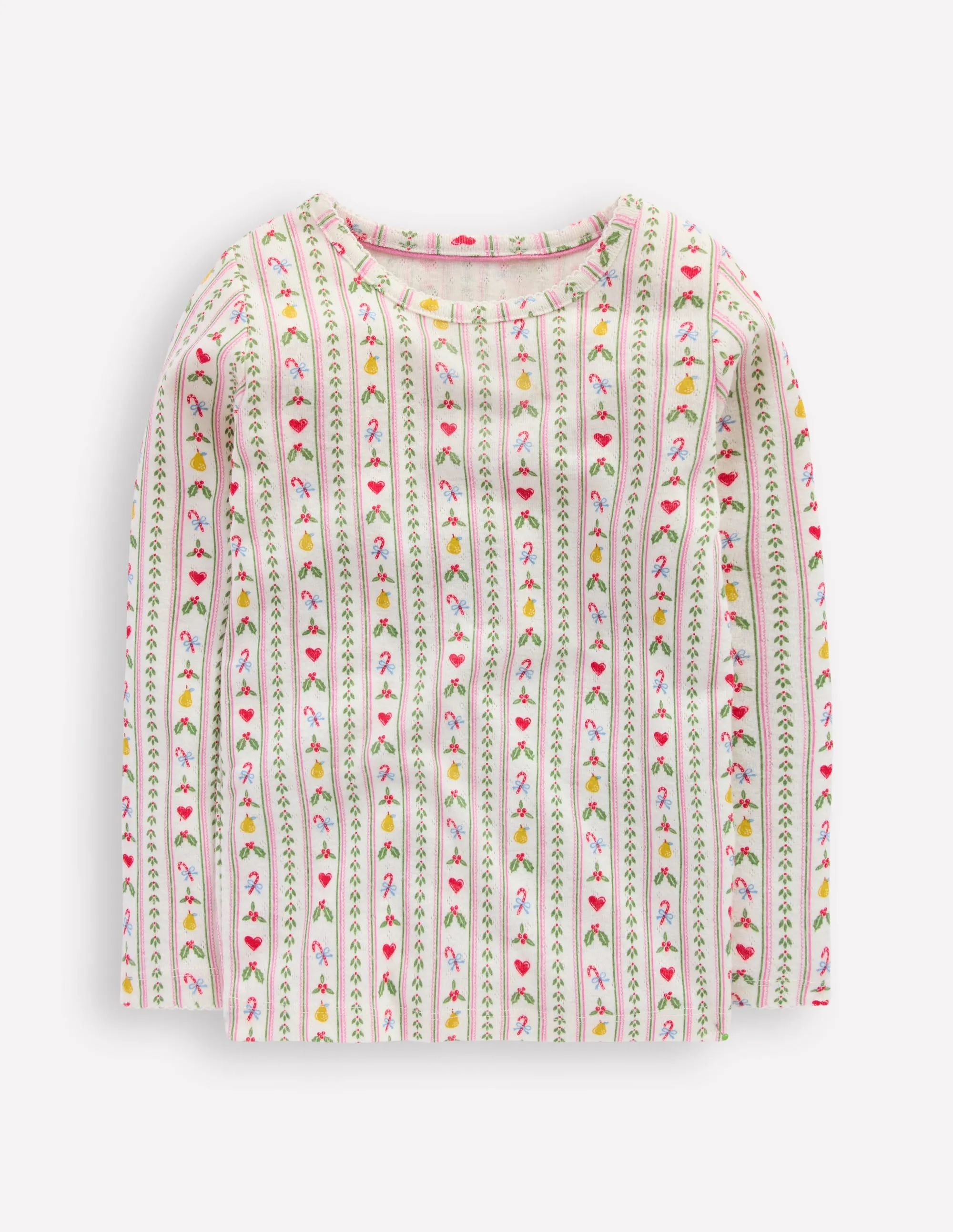 AllDaySoftness Long Sleeve Pointelle Top-Soft Ivory Nutcracker Stripe