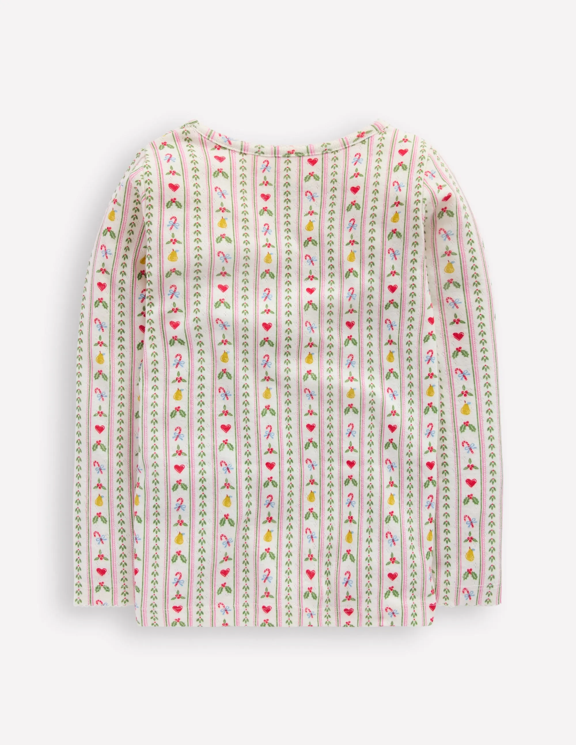 Noise Reducing Fabric Treatment AntiPill Finish Long Sleeve Pointelle Top-Soft Ivory Nutcracker Stripe