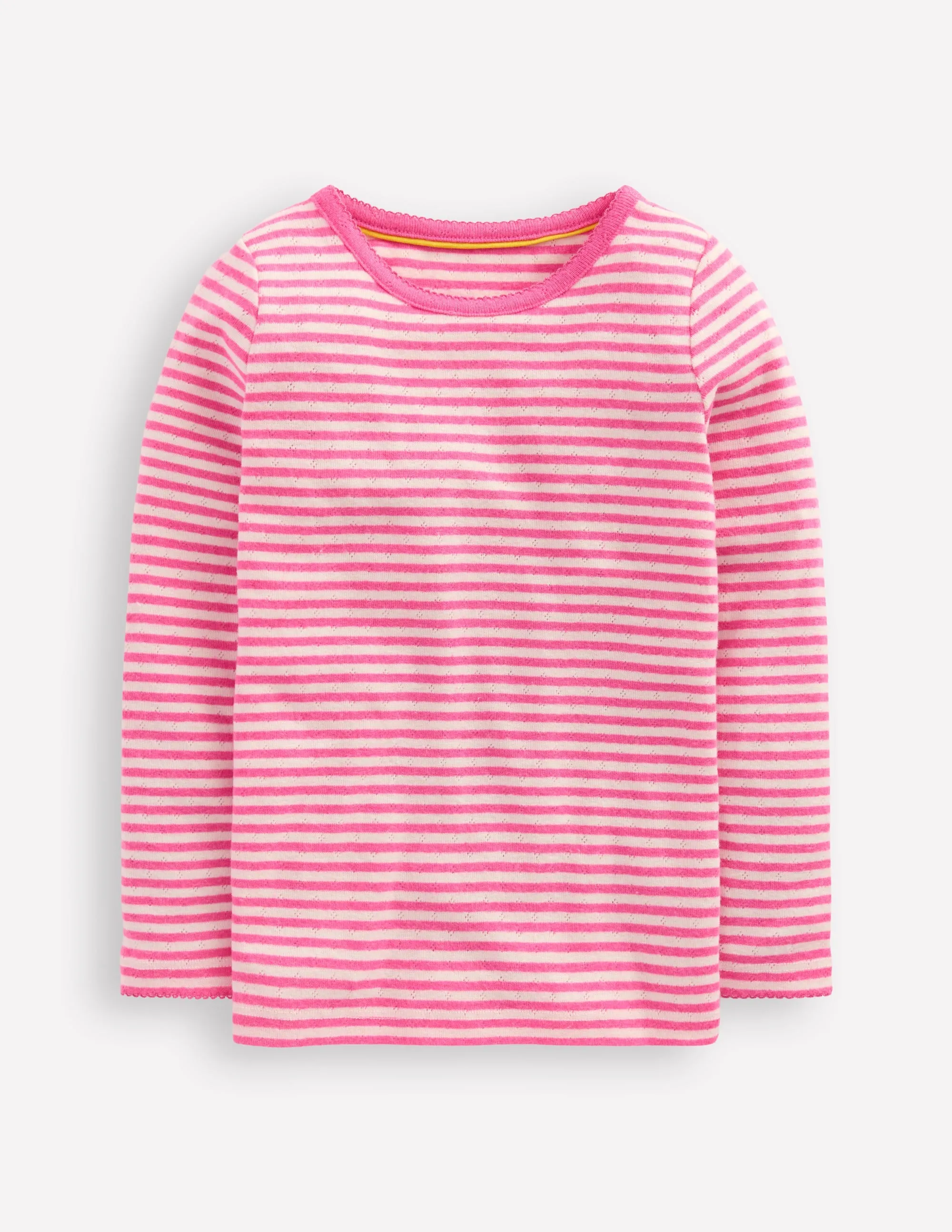 TearResistant Blends Simple Cut Long Sleeve Pointelle Top-Sorbet Pink Stripe