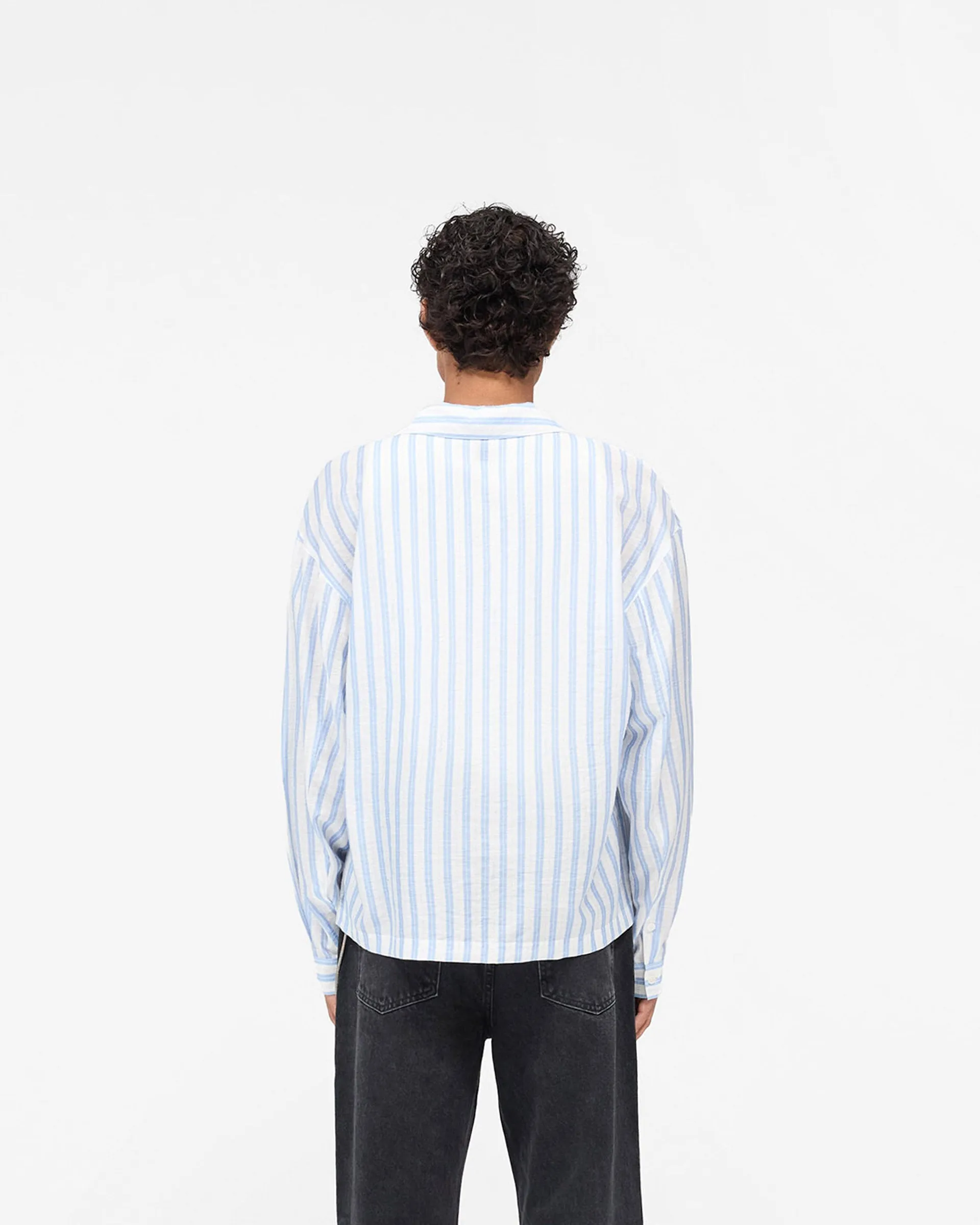 Long Sleeve Sheer Stripe Boxy Shirt - Ice Blue Quick Dry Technology